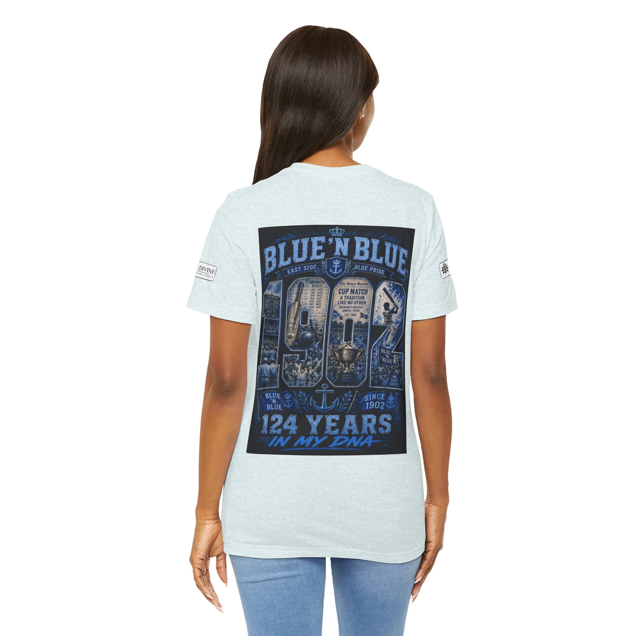 BE DIVINE™ Blue 'N Blue Cricket Greats Heritage Tee – Front & Back Collector Edition