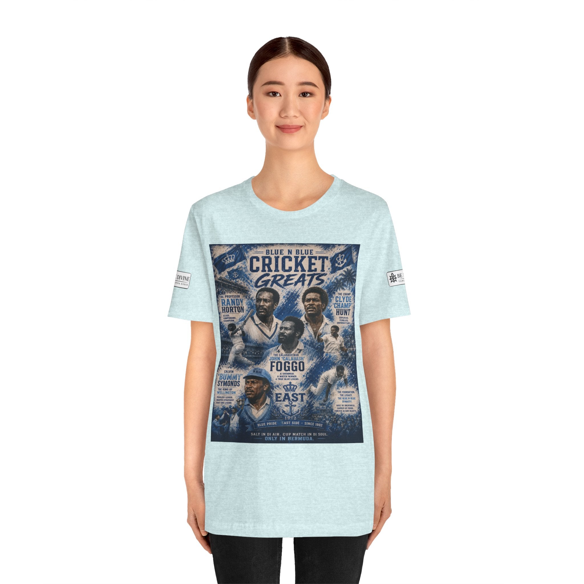 BE DIVINE™ Blue 'N Blue Cricket Greats Heritage Tee – Front & Back Collector Edition