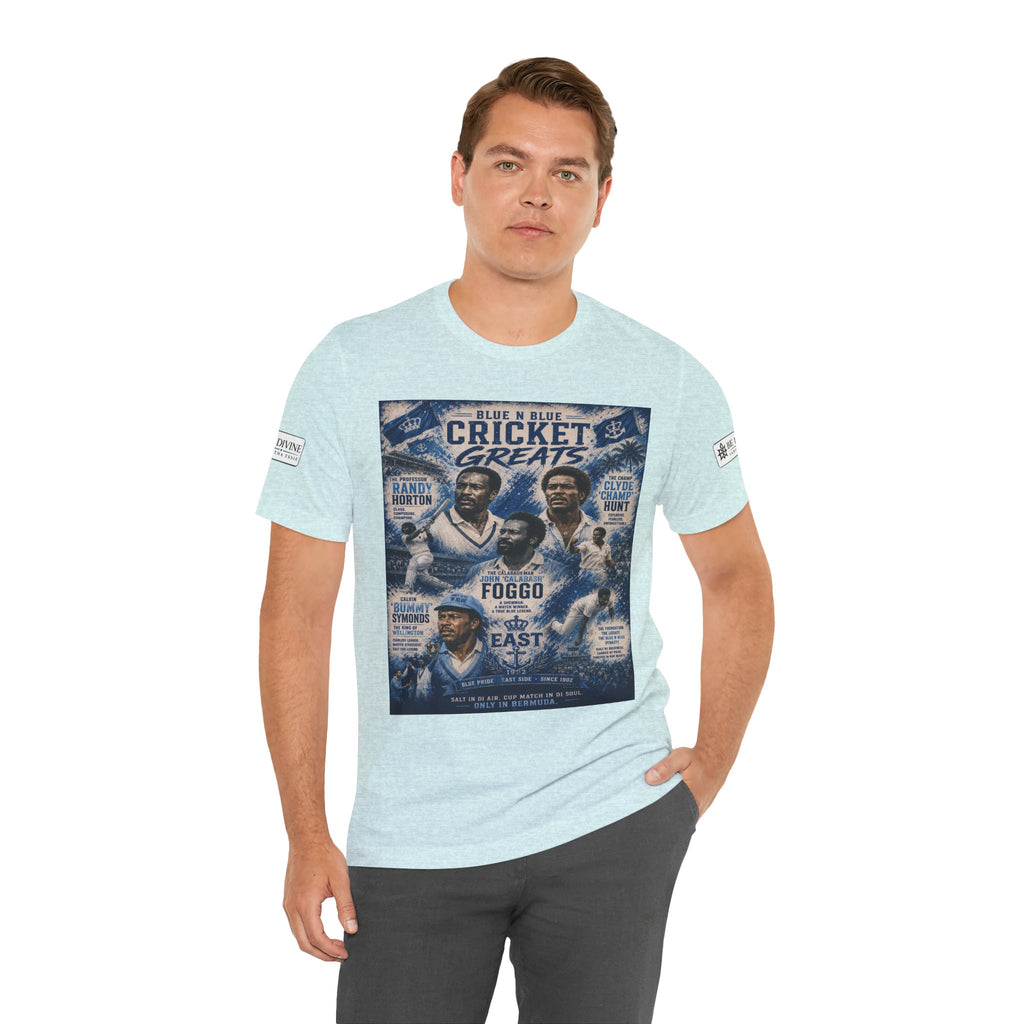 BE DIVINE™ Blue 'N Blue Cricket Greats Heritage Tee – Front & Back Collector Edition