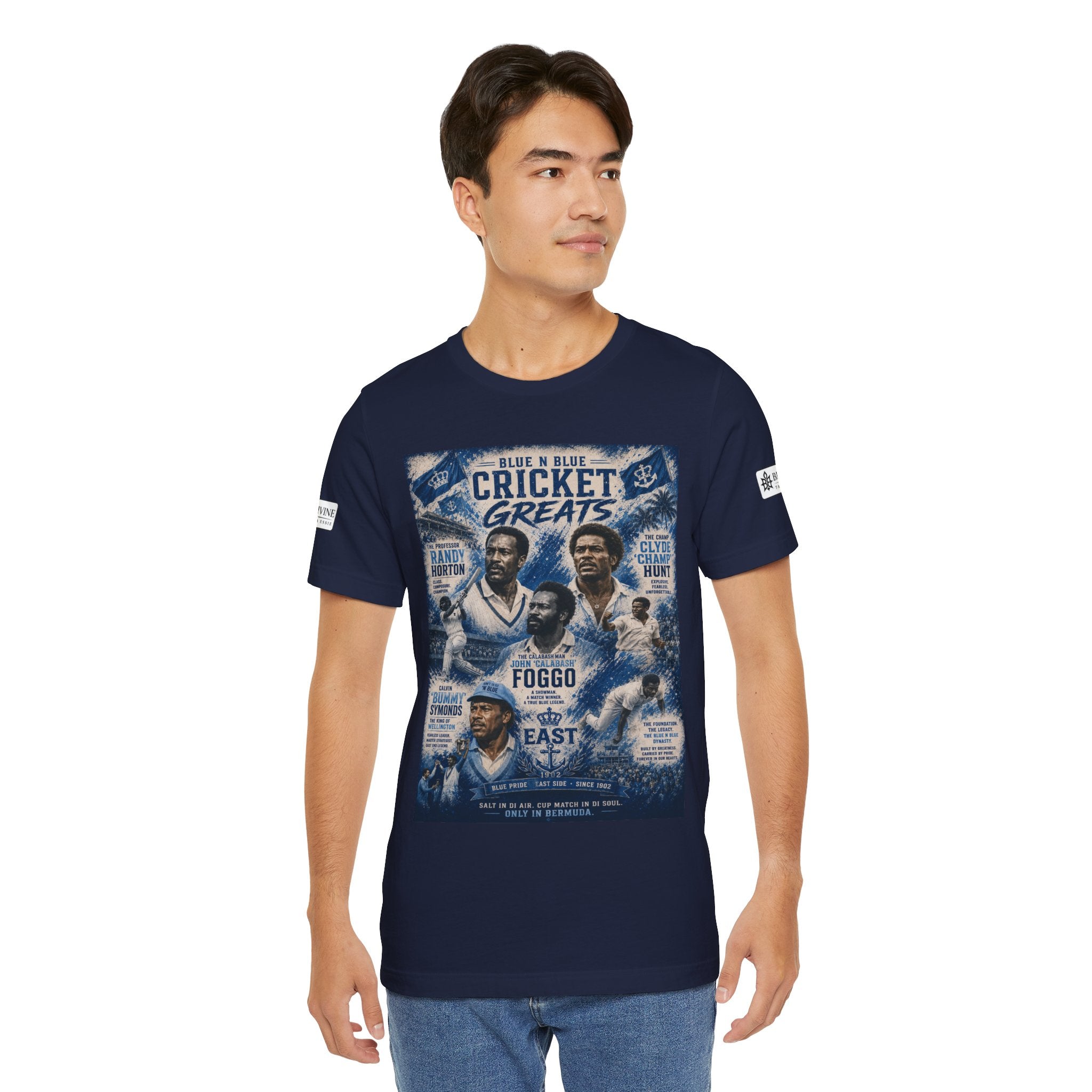 BE DIVINE™ Blue 'N Blue Cricket Greats Heritage Tee – Front & Back Collector Edition