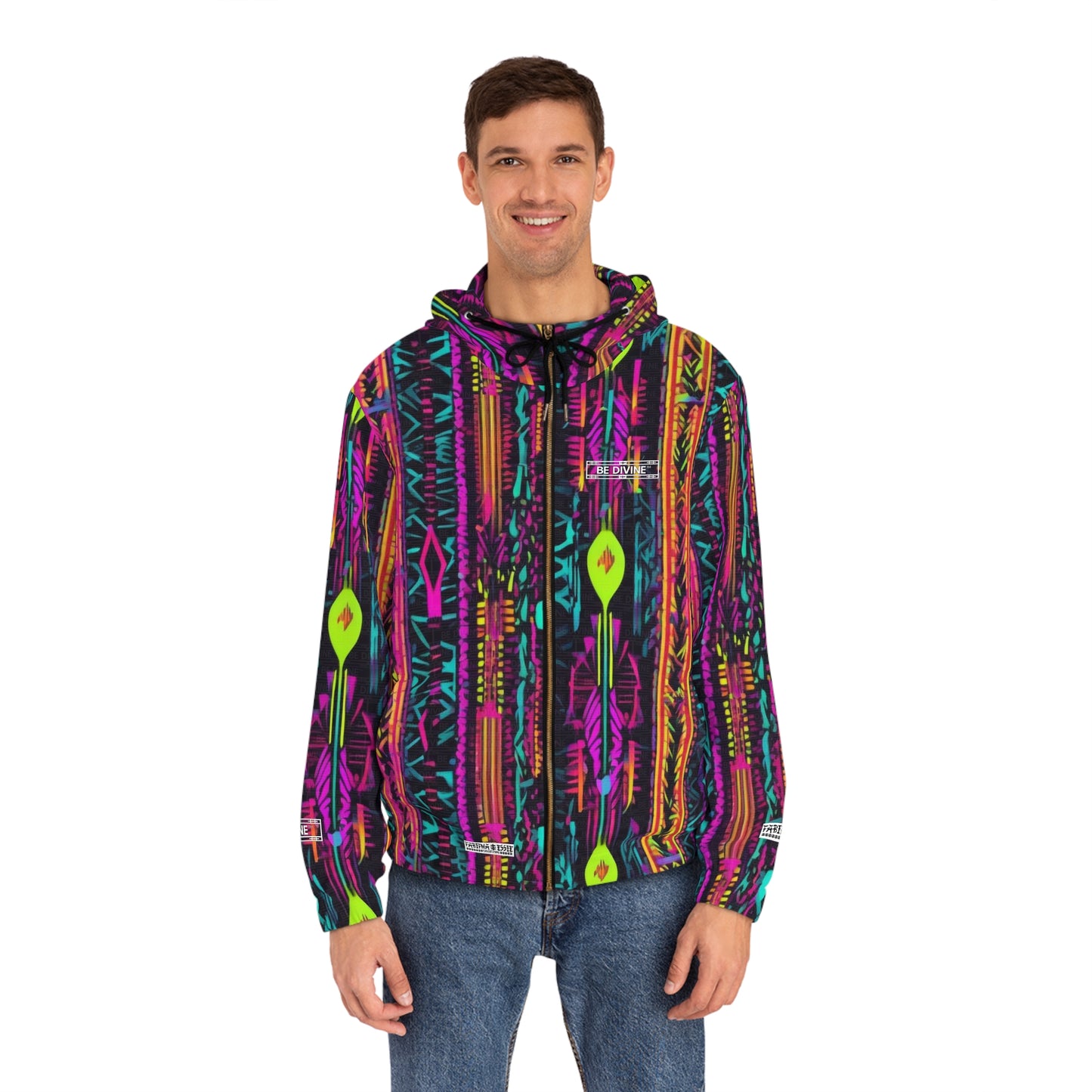 BE DIVINE™ Unisex All-Over Print Zip Up Hoodie - Abstract Neon Pattern | Statement Streetwear