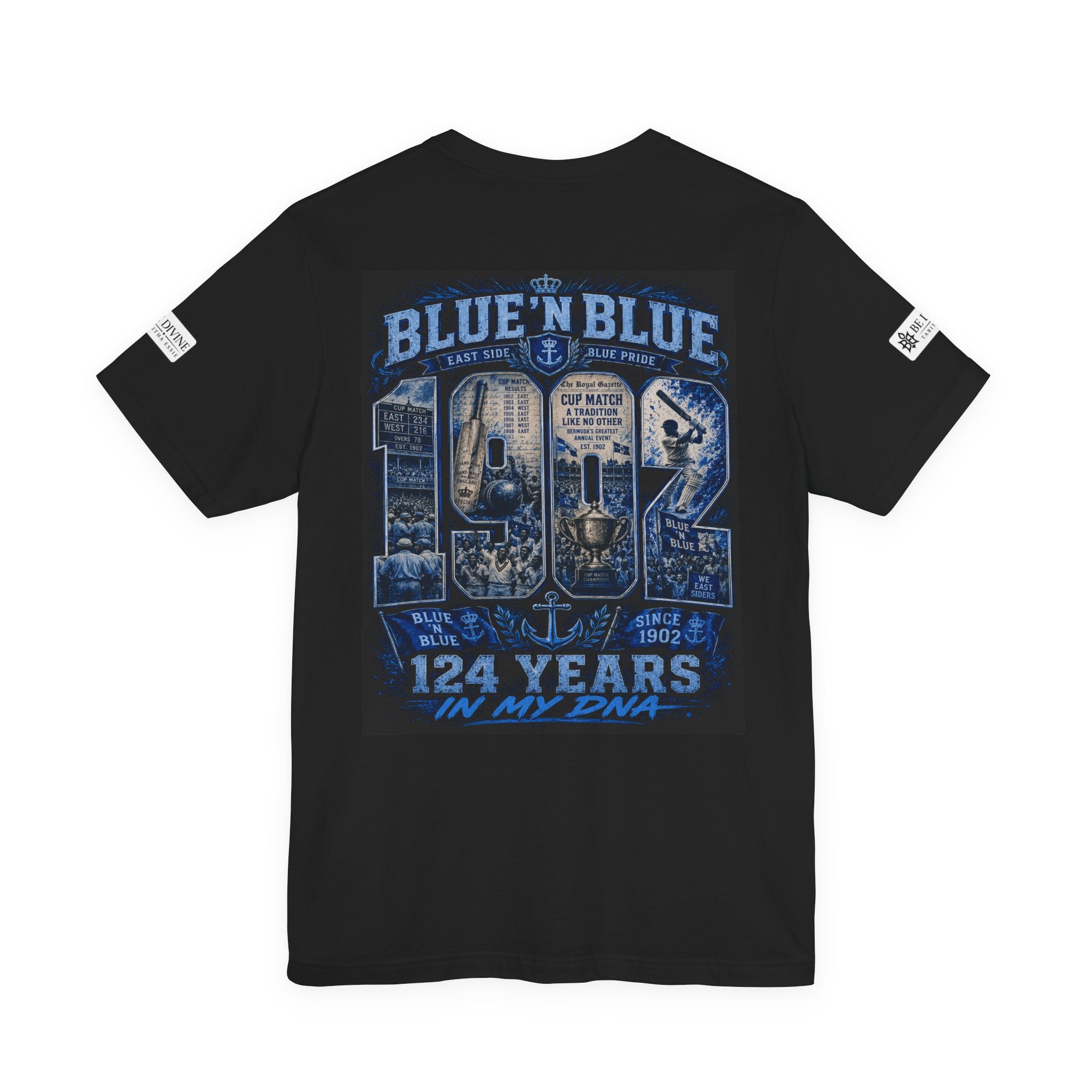 BE DIVINE™ Blue 'N Blue Cricket Greats Heritage Tee – Front & Back Collector Edition