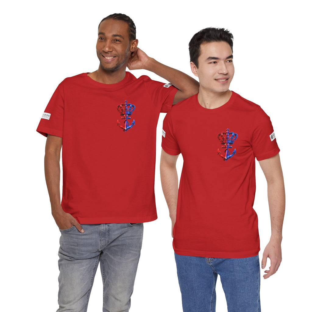 BE DIVINE™ Premium Minimal Crown 'N Anchor T-Shirt – Red 'N Blue Edition