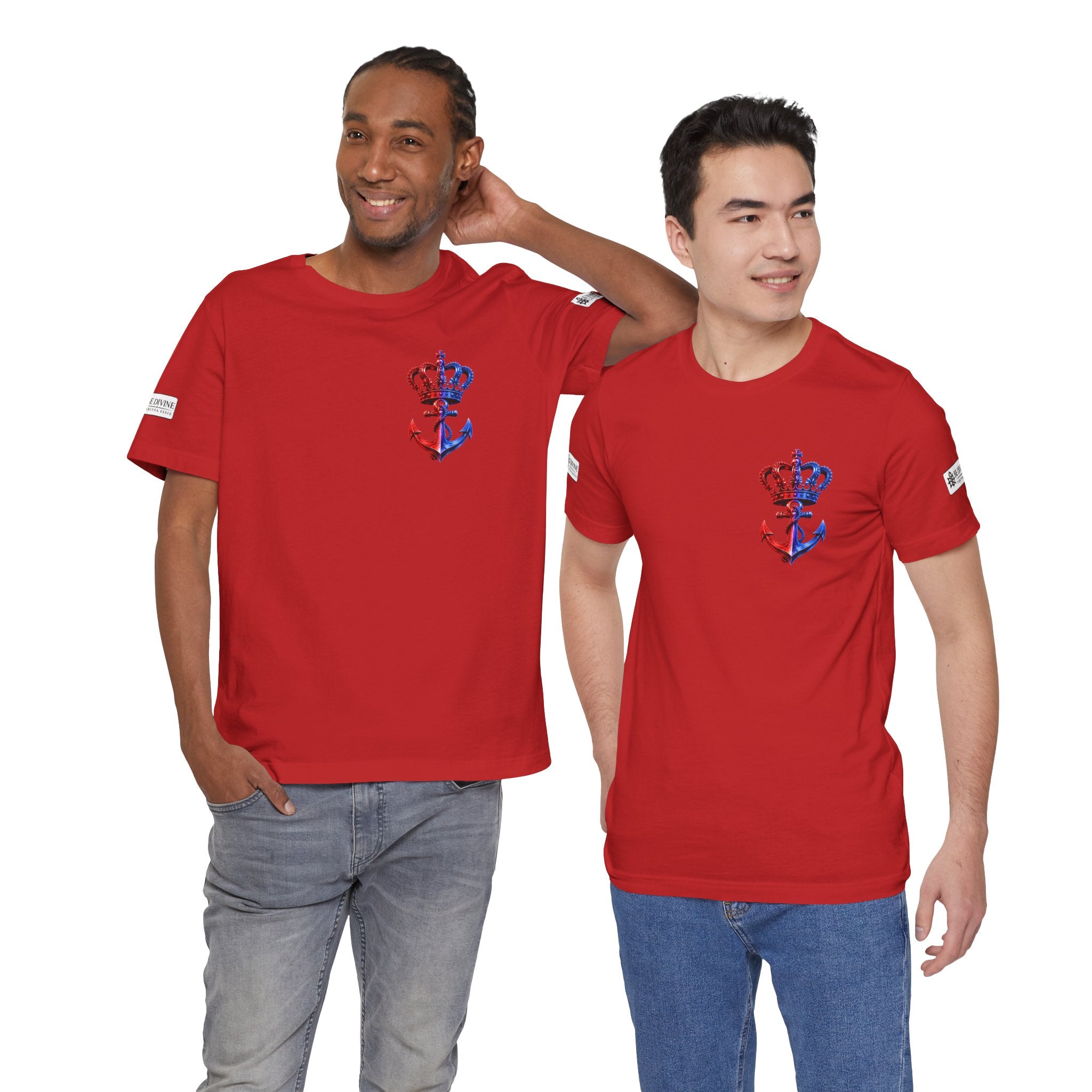 BE DIVINE™ Premium Minimal Crown 'N Anchor T-Shirt – Red 'N Blue Edition