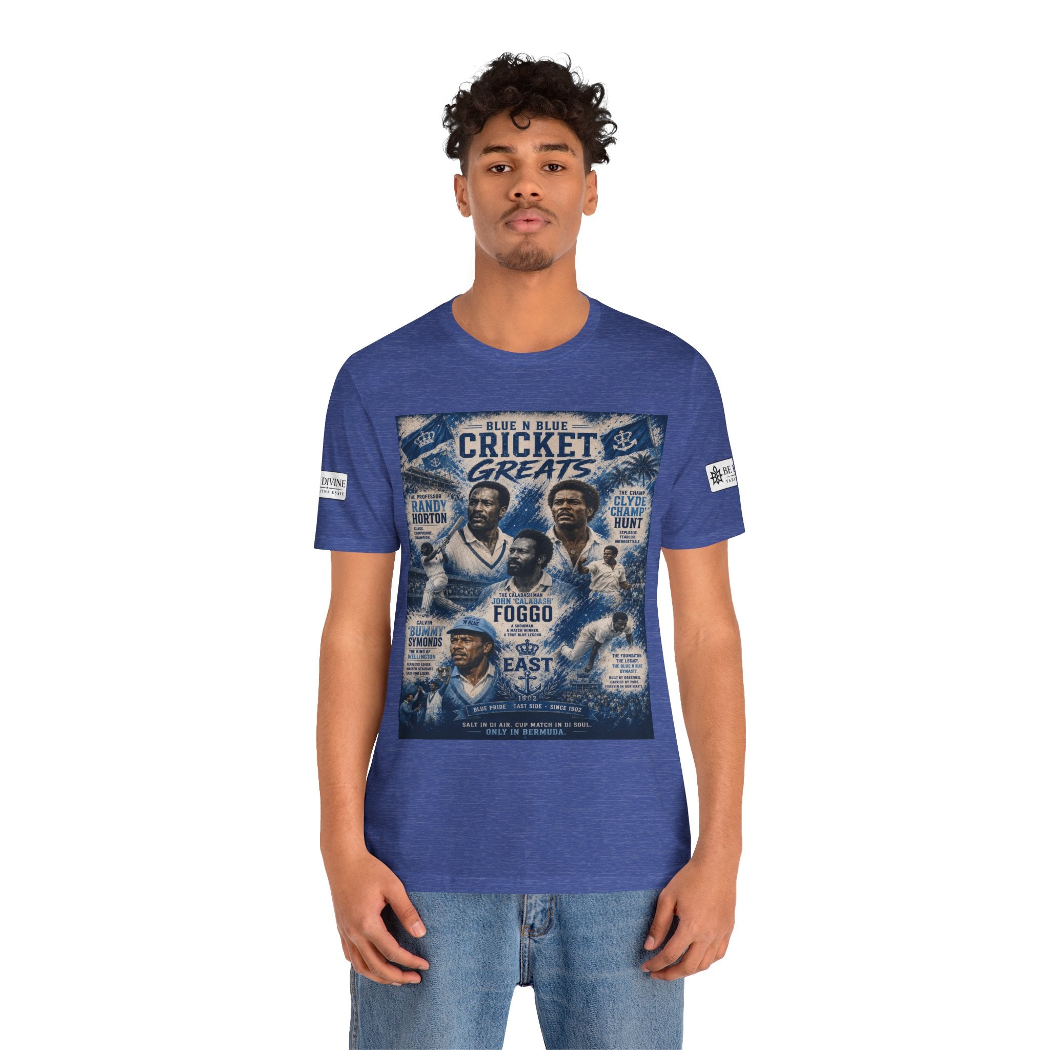 BE DIVINE™ Blue 'N Blue Cricket Greats Heritage Tee – Front & Back Collector Edition