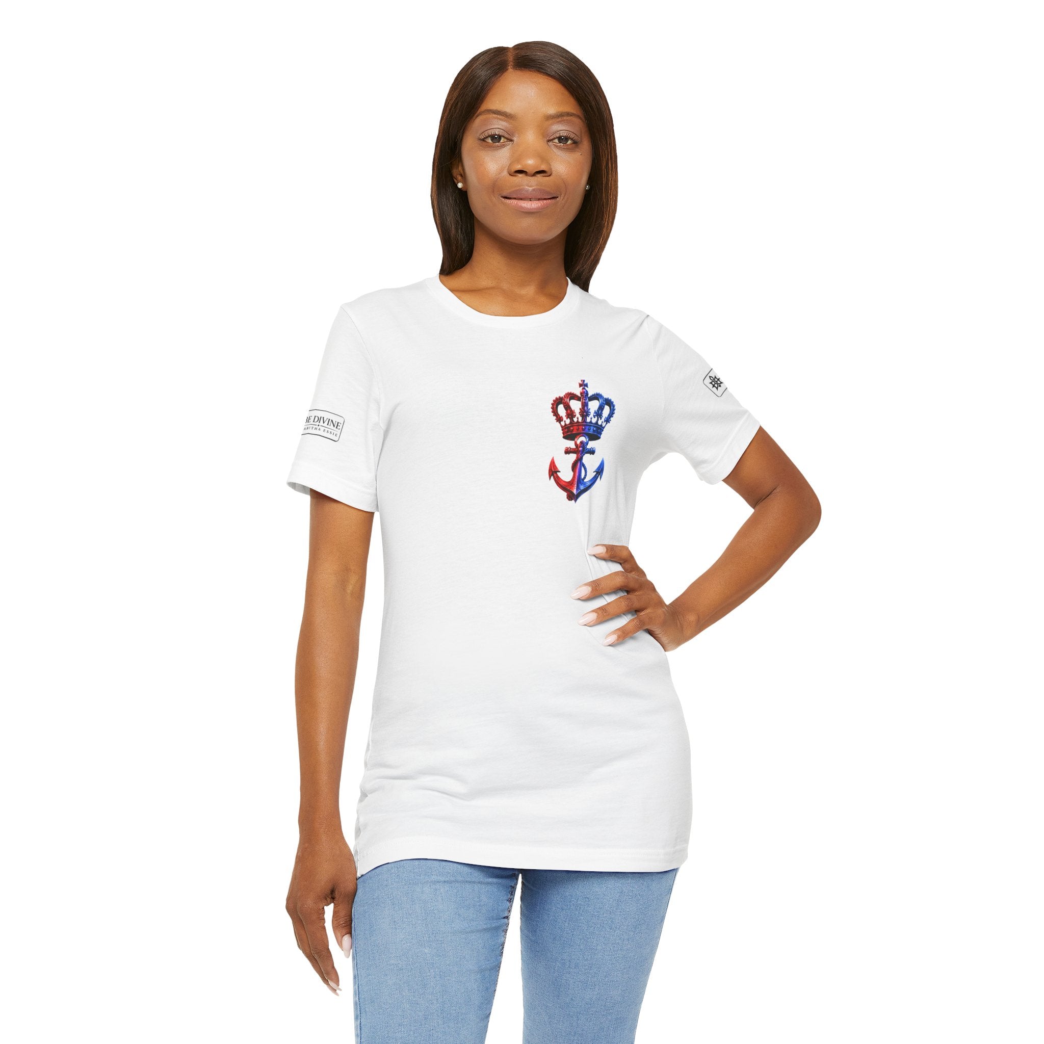 BE DIVINE™ Premium Minimal Crown 'N Anchor T-Shirt – Red 'N Blue Edition