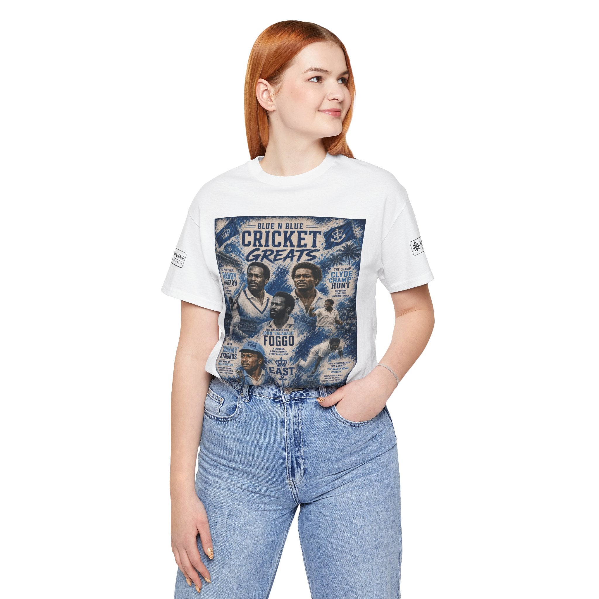BE DIVINE™ Blue 'N Blue Cricket Greats Heritage Tee – Front & Back Collector Edition