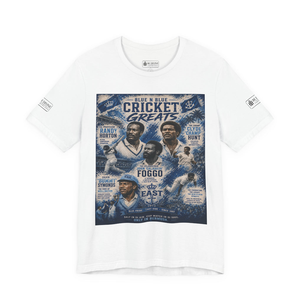 BE DIVINE™ Blue 'N Blue Cricket Greats Heritage Tee – Front & Back Collector Edition