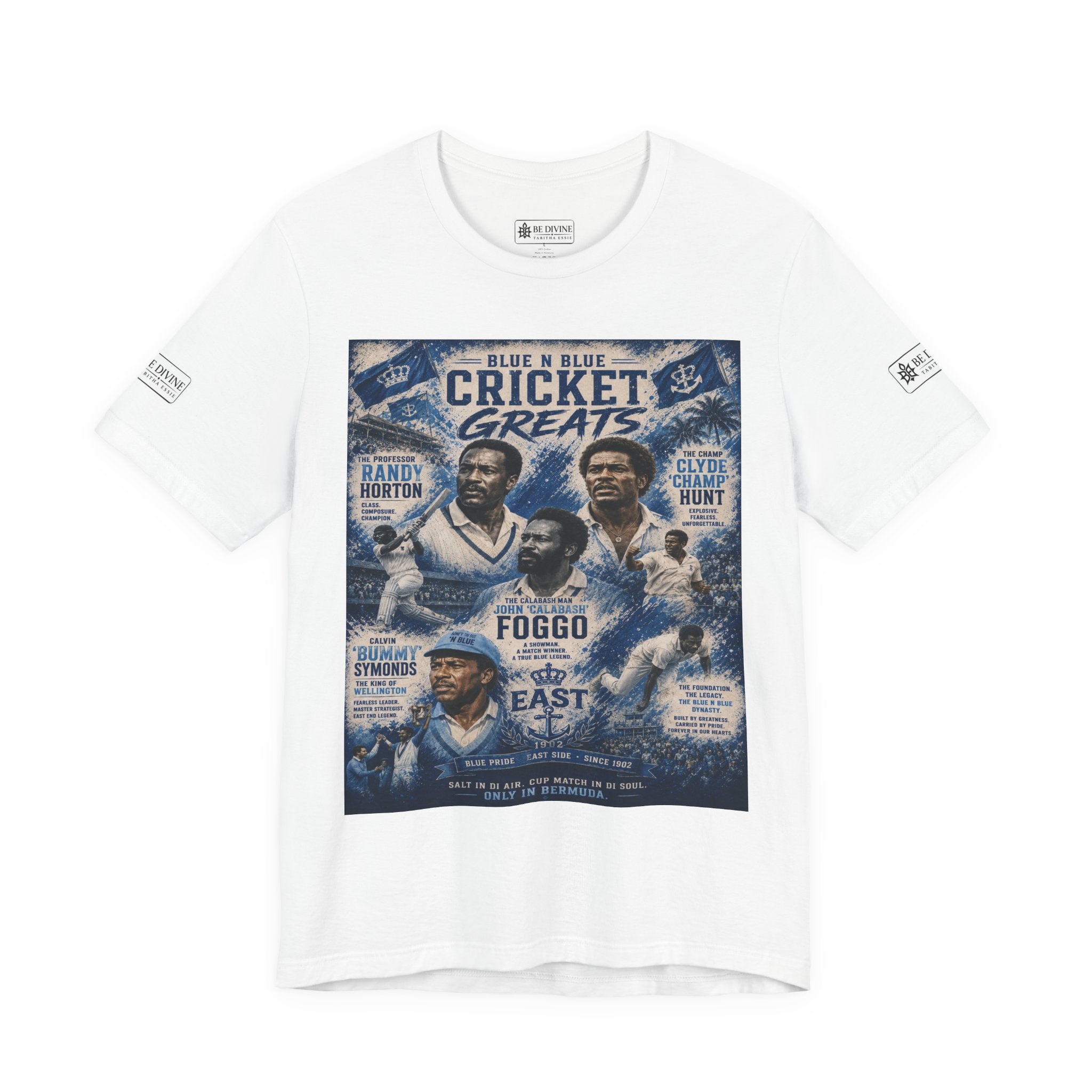 BE DIVINE™ Blue 'N Blue Cricket Greats Heritage Tee – Front & Back Collector Edition