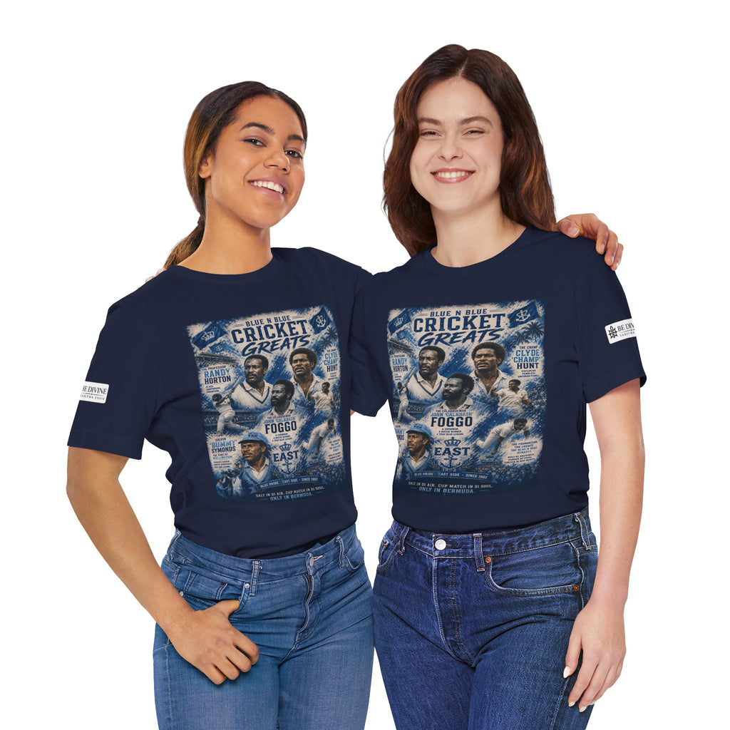 BE DIVINE™ Blue 'N Blue Cricket Greats Heritage Tee – Front & Back Collector Edition