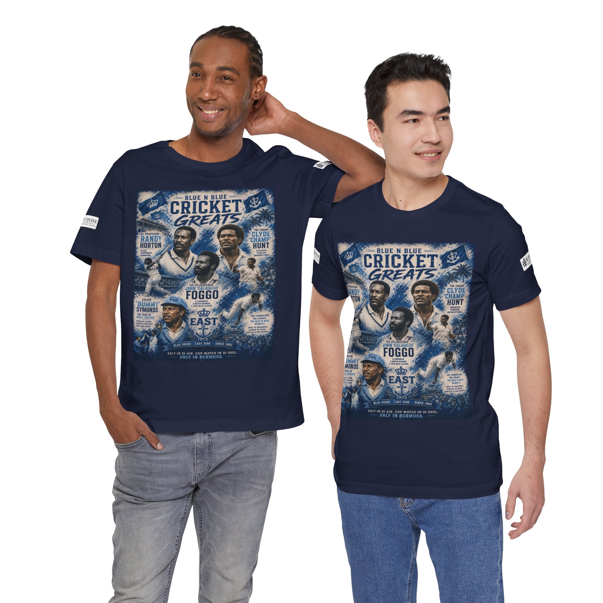 BE DIVINE™ Blue 'N Blue Cricket Greats Heritage Tee – Front & Back Collector Edition