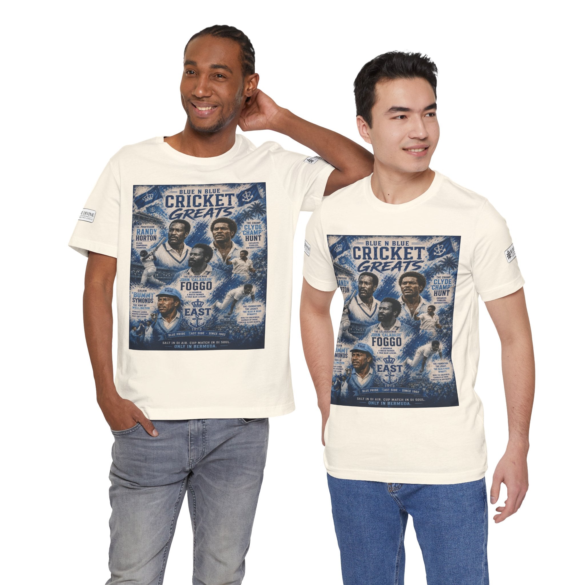 BE DIVINE™ Blue 'N Blue Cricket Greats Heritage Tee – Front & Back Collector Edition