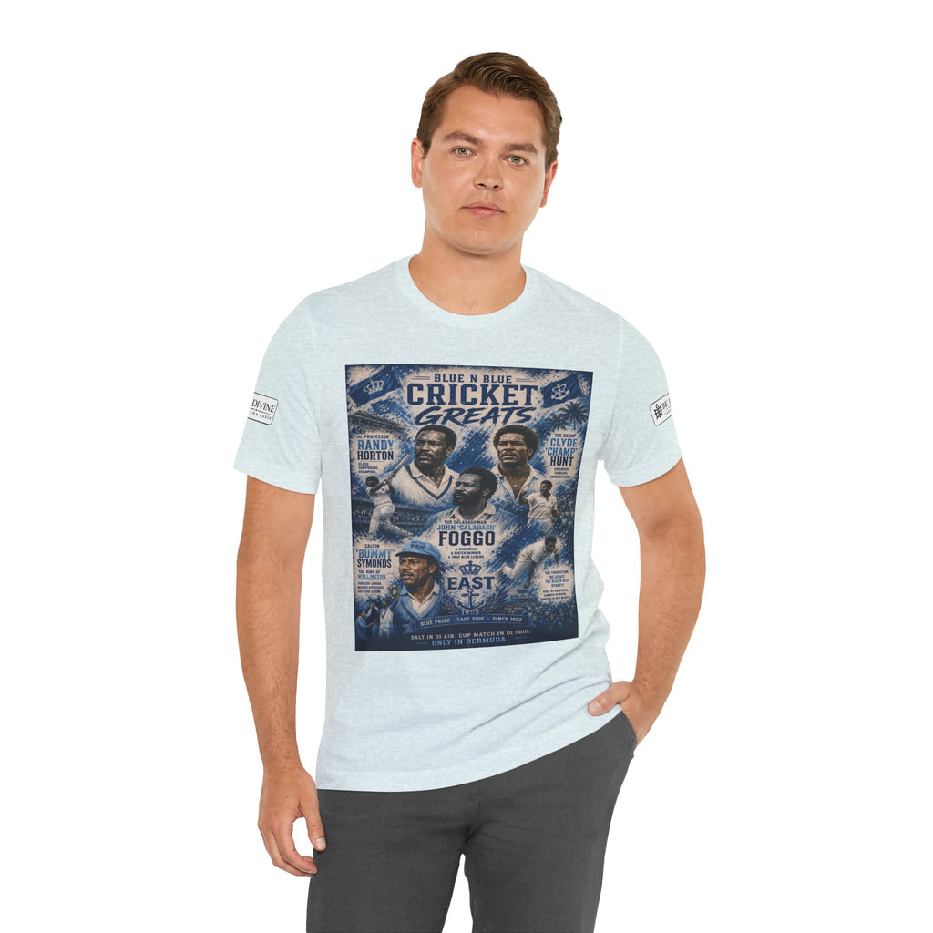 BE DIVINE™ Blue 'N Blue Cricket Greats Heritage Tee – Front & Back Collector Edition