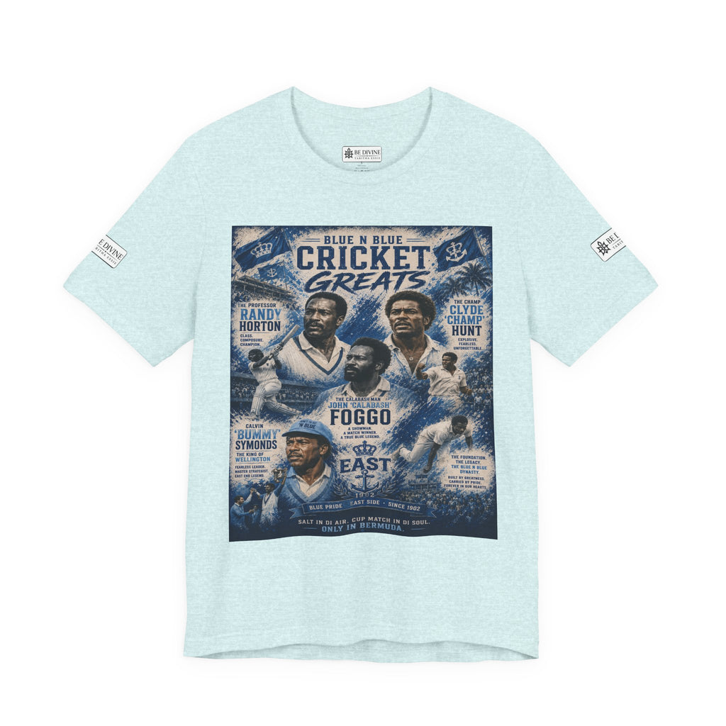 BE DIVINE™ Blue 'N Blue Cricket Greats Heritage Tee – Front & Back Collector Edition