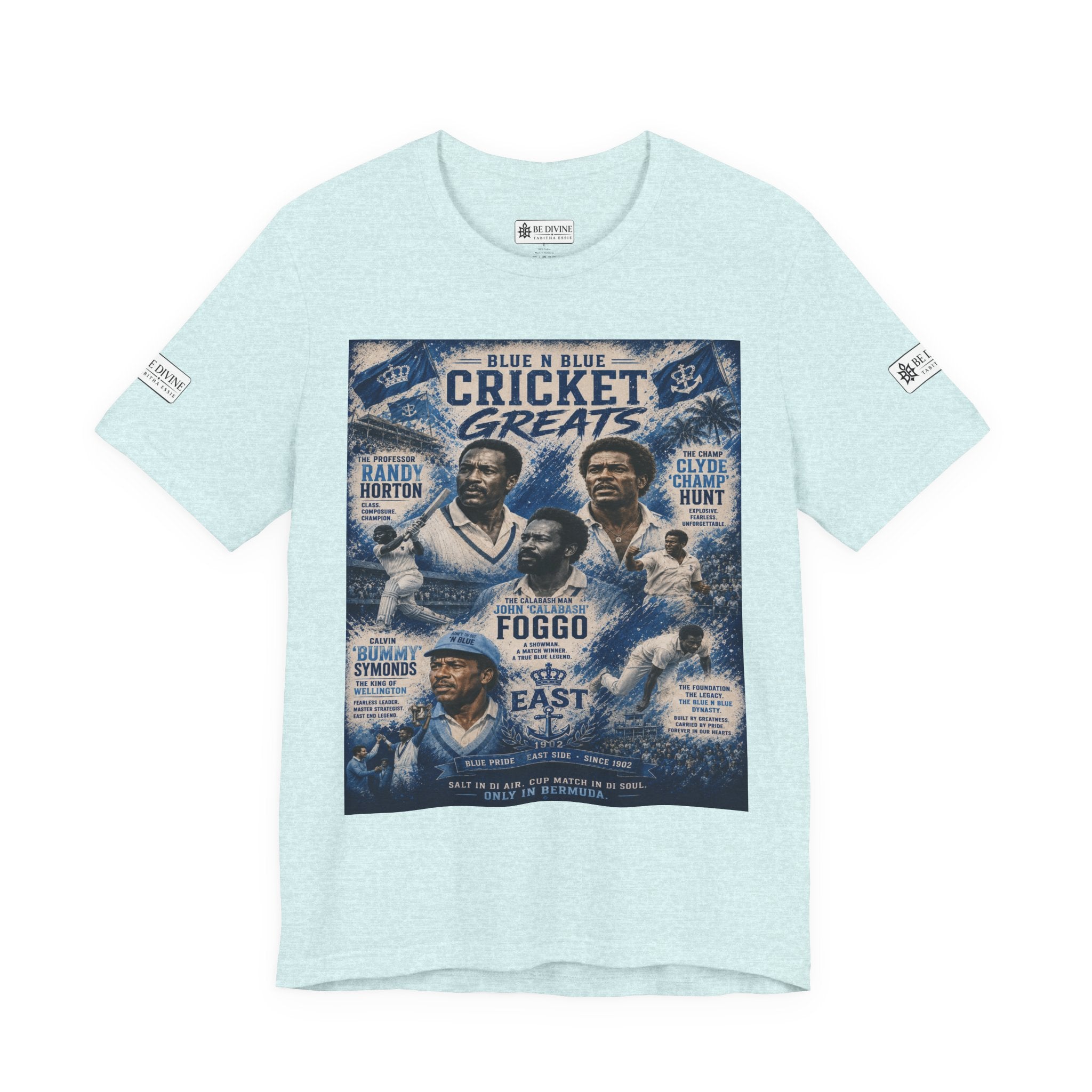 BE DIVINE™ Blue 'N Blue Cricket Greats Heritage Tee – Front & Back Collector Edition
