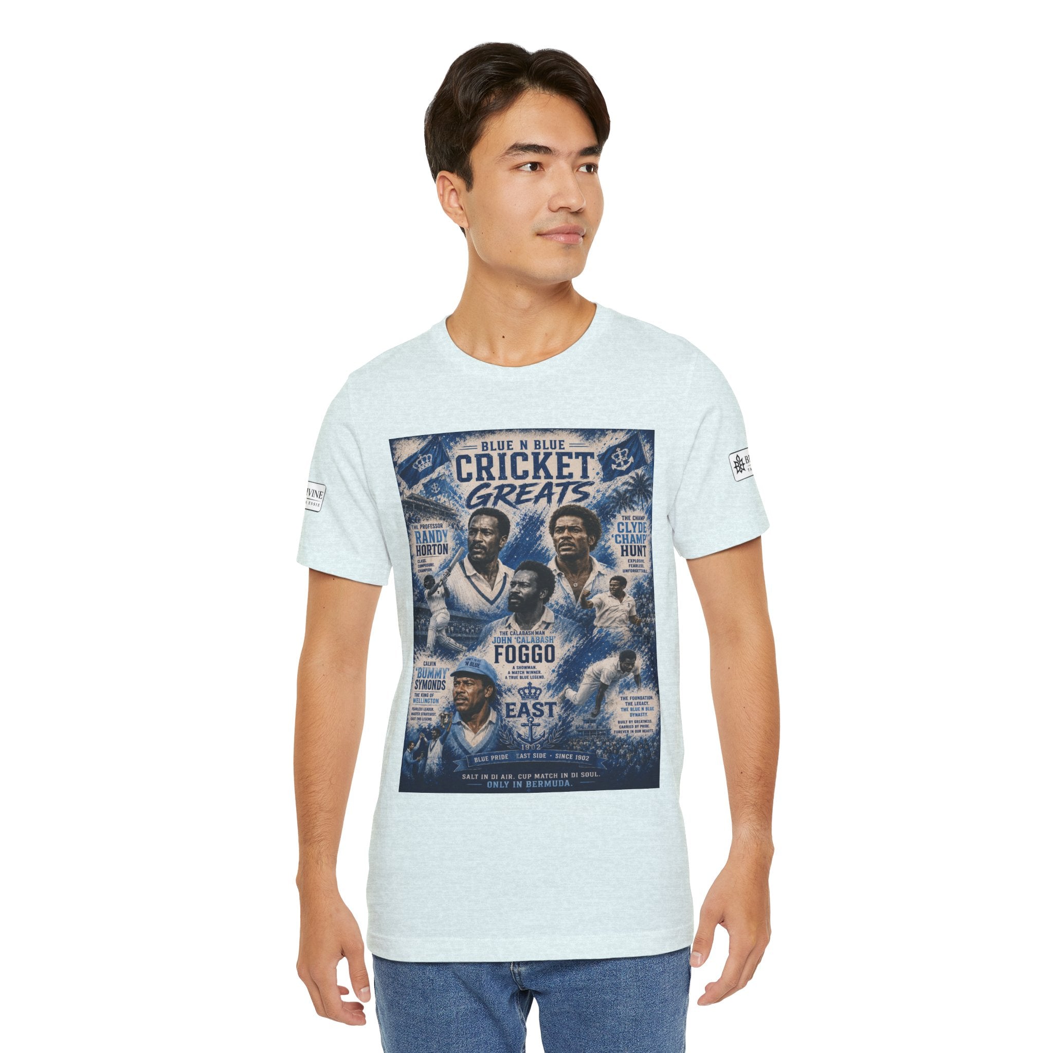 BE DIVINE™ Blue 'N Blue Cricket Greats Heritage Tee – Front & Back Collector Edition