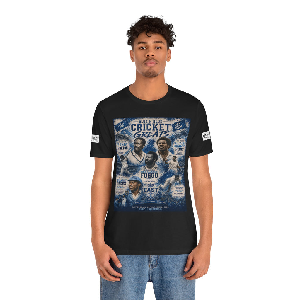 BE DIVINE™ Blue 'N Blue Cricket Greats Heritage Tee – Front & Back Collector Edition