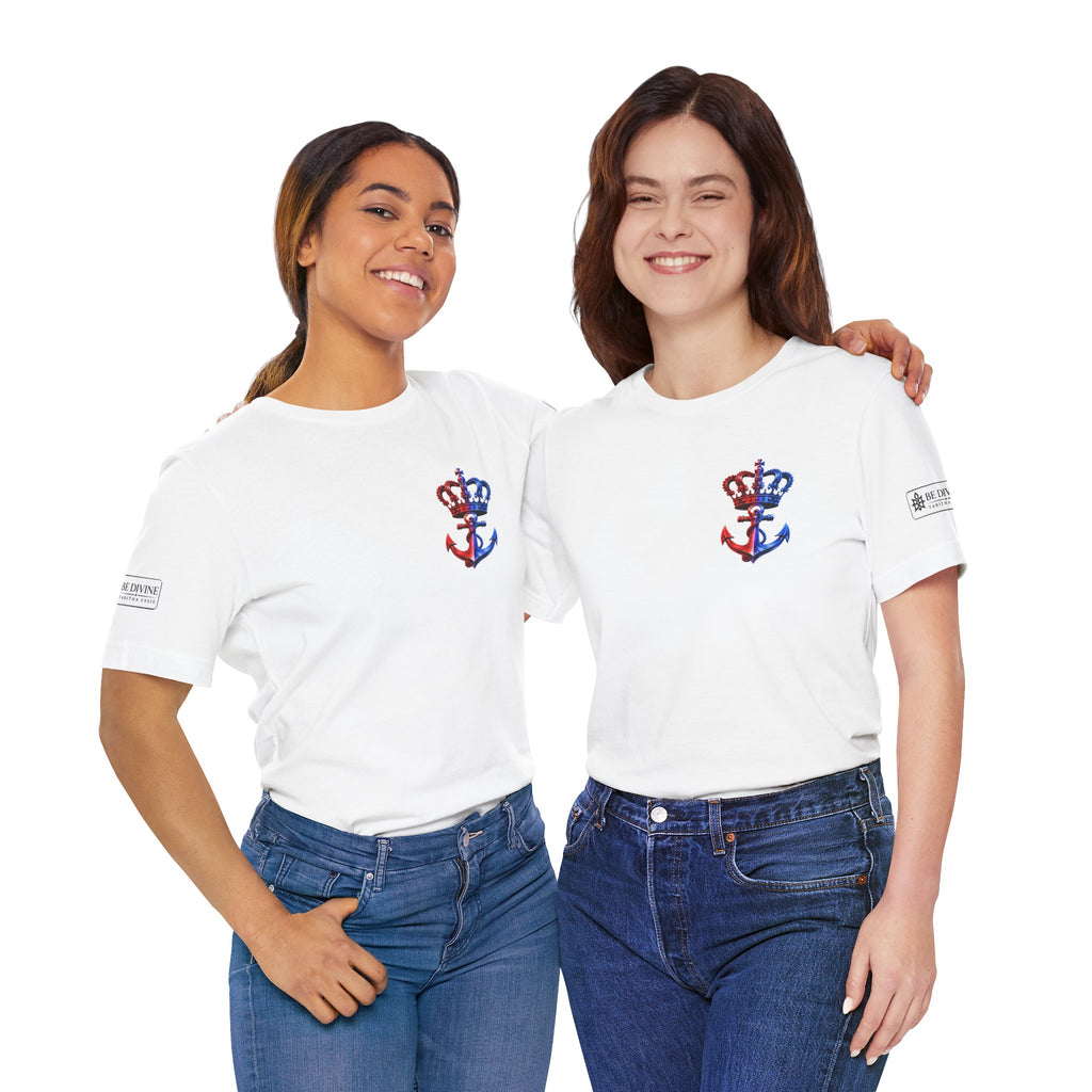 BE DIVINE™ Premium Minimal Crown 'N Anchor T-Shirt – Red 'N Blue Edition