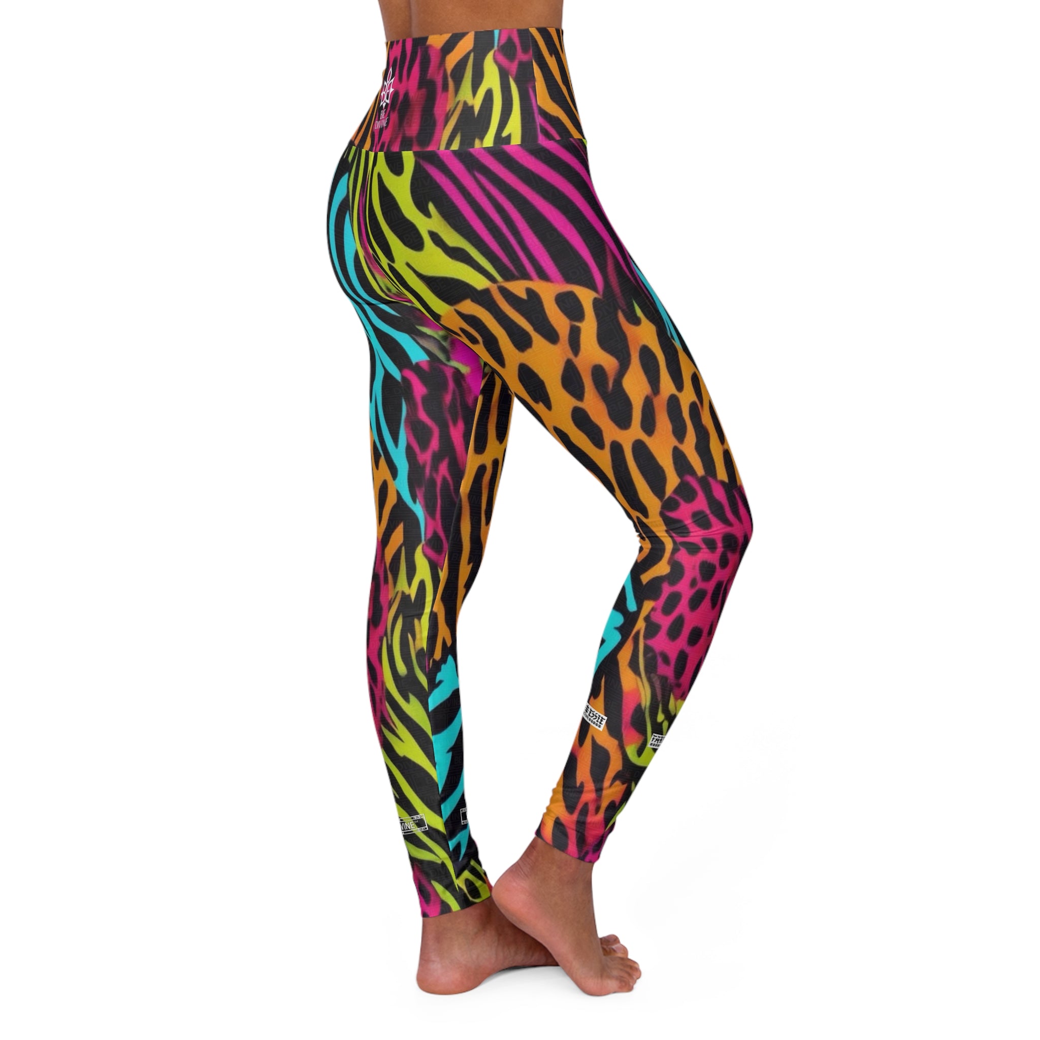 BE DIVINE™ Neon Jungle High-Waisted Yoga Leggings - Bold Animal Patchwork | Sculpting Athleisure Wear by Tabitha Essie