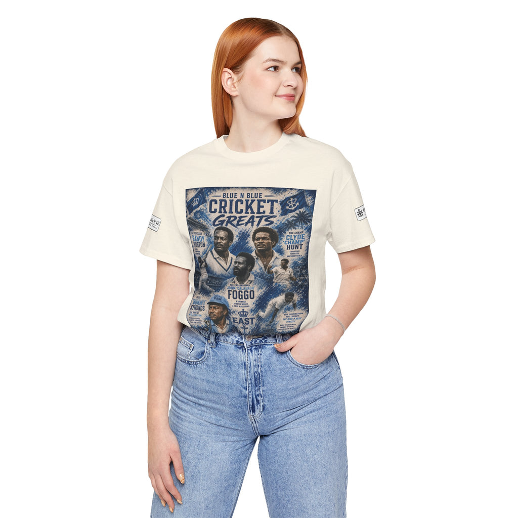 BE DIVINE™ Blue 'N Blue Cricket Greats Heritage Tee – Front & Back Collector Edition