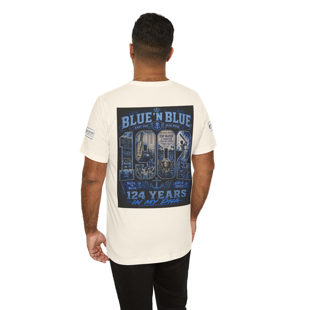 BE DIVINE™ Blue 'N Blue Cricket Greats Heritage Tee – Front & Back Collector Edition