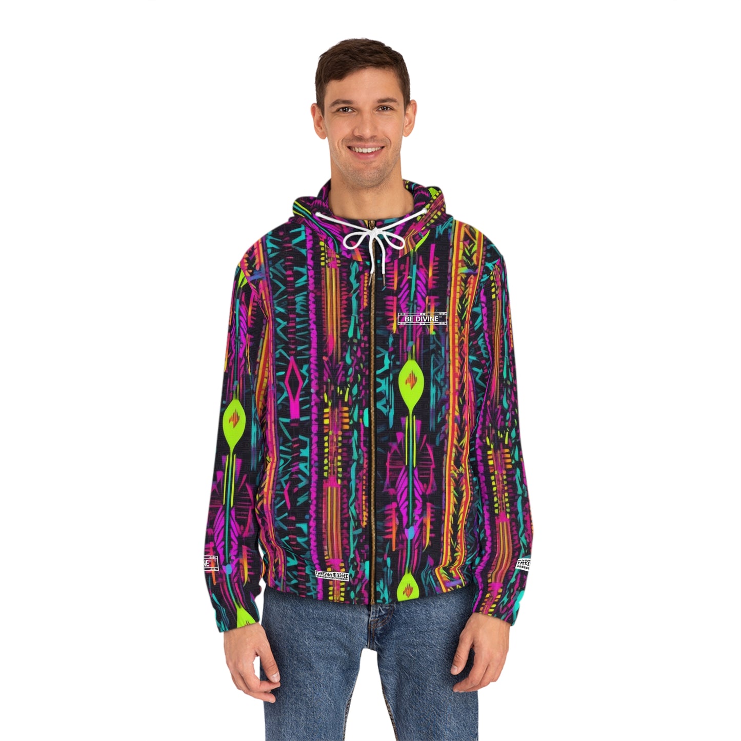 BE DIVINE™ Unisex All-Over Print Zip Up Hoodie - Abstract Neon Pattern | Statement Streetwear