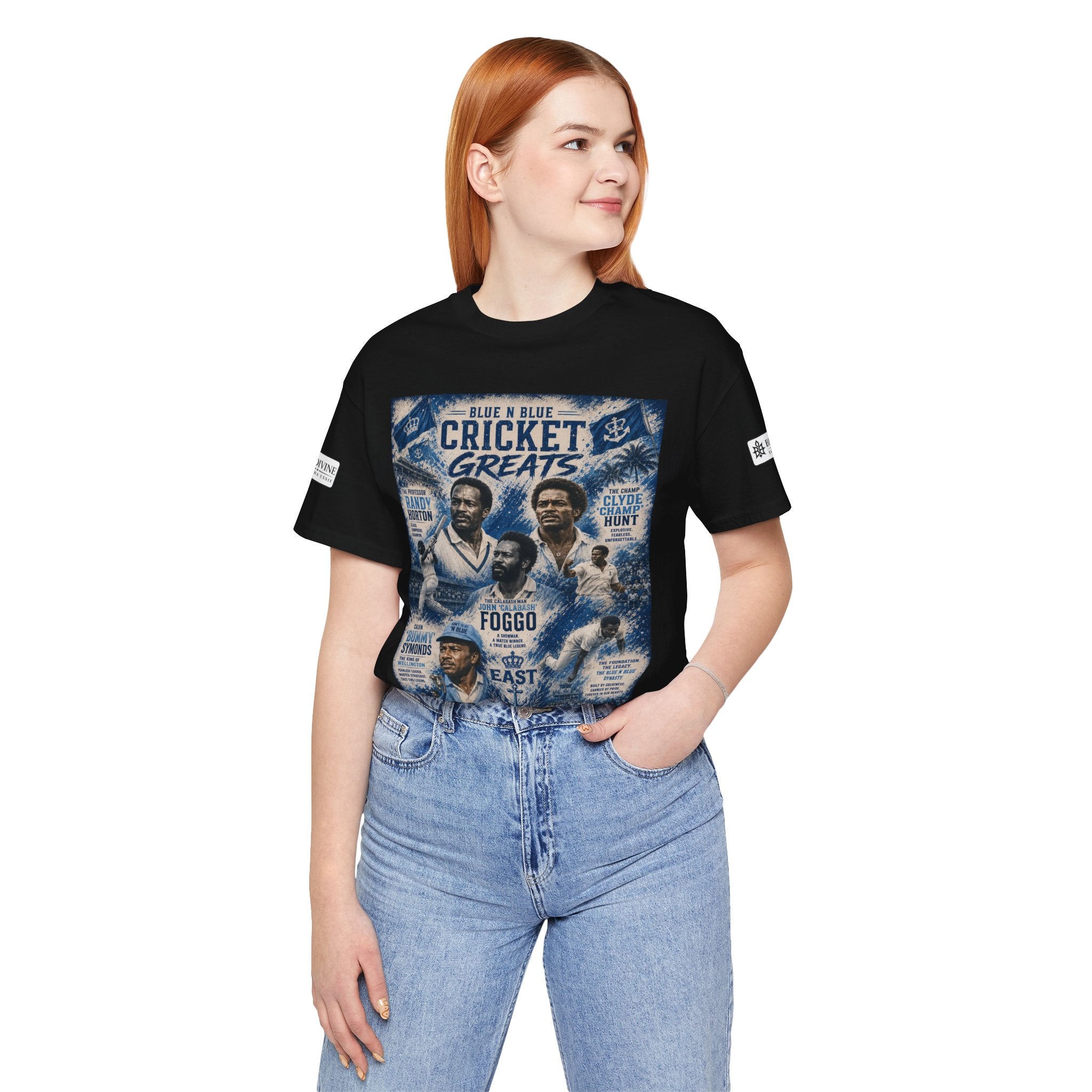 BE DIVINE™ Blue 'N Blue Cricket Greats Heritage Tee – Front & Back Collector Edition