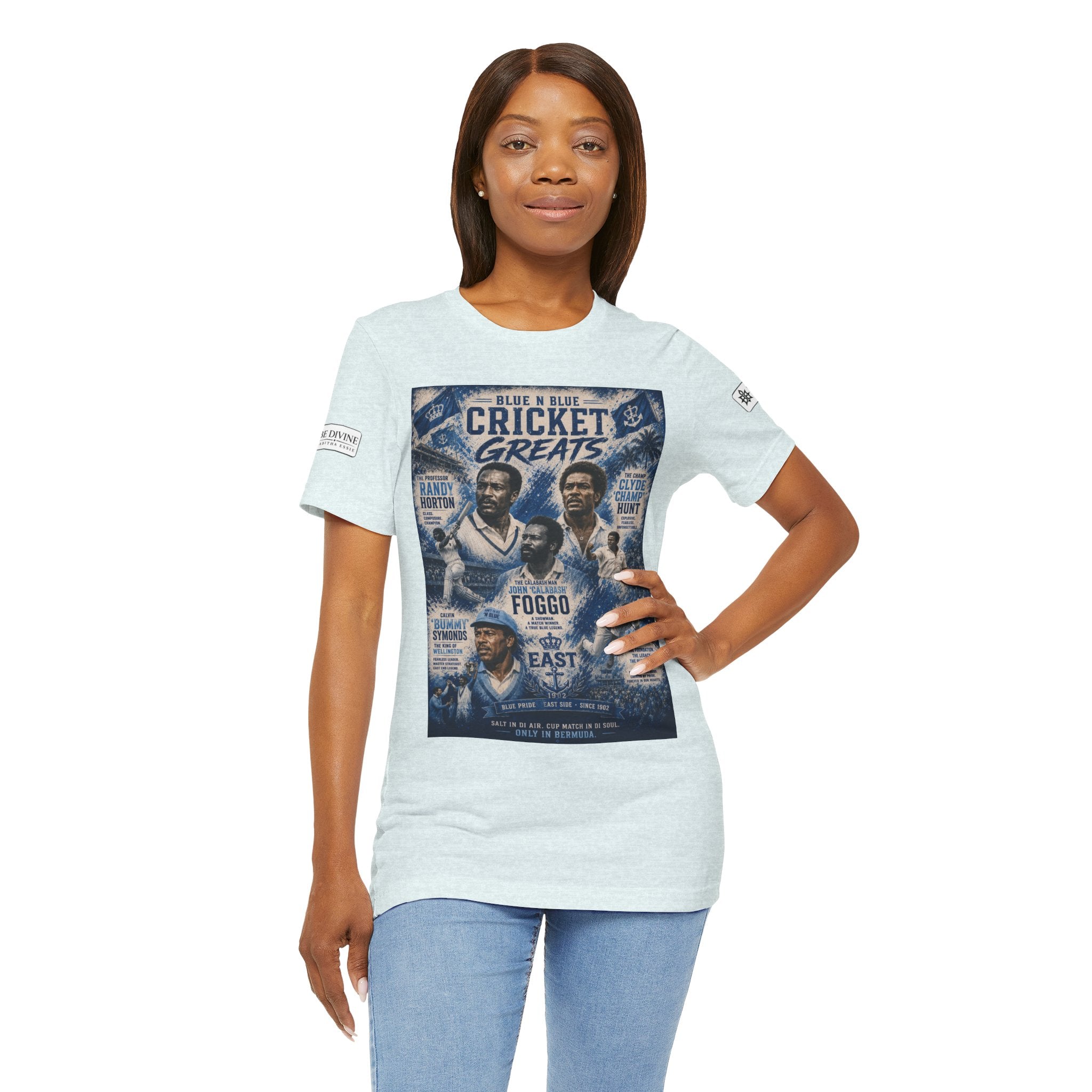 BE DIVINE™ Blue 'N Blue Cricket Greats Heritage Tee – Front & Back Collector Edition