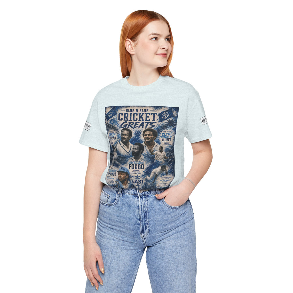 BE DIVINE™ Blue 'N Blue Cricket Greats Heritage Tee – Front & Back Collector Edition