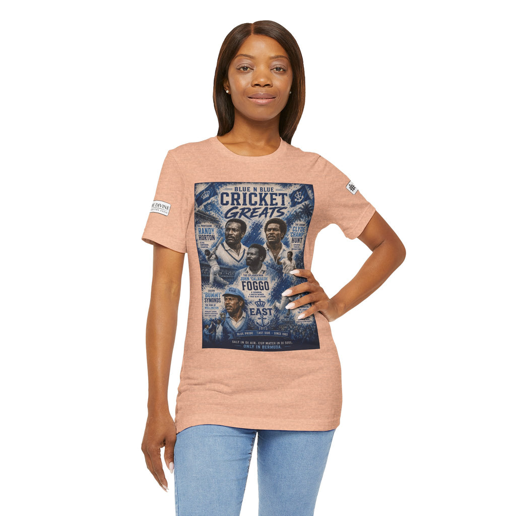 BE DIVINE™ Blue 'N Blue Cricket Greats Heritage Tee – Front & Back Collector Edition