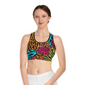 BE DIVINE™ Neon Jungle Sports Bra - Bold Animal Patchwork | Supportive Athleisure Top by Tabitha Essie