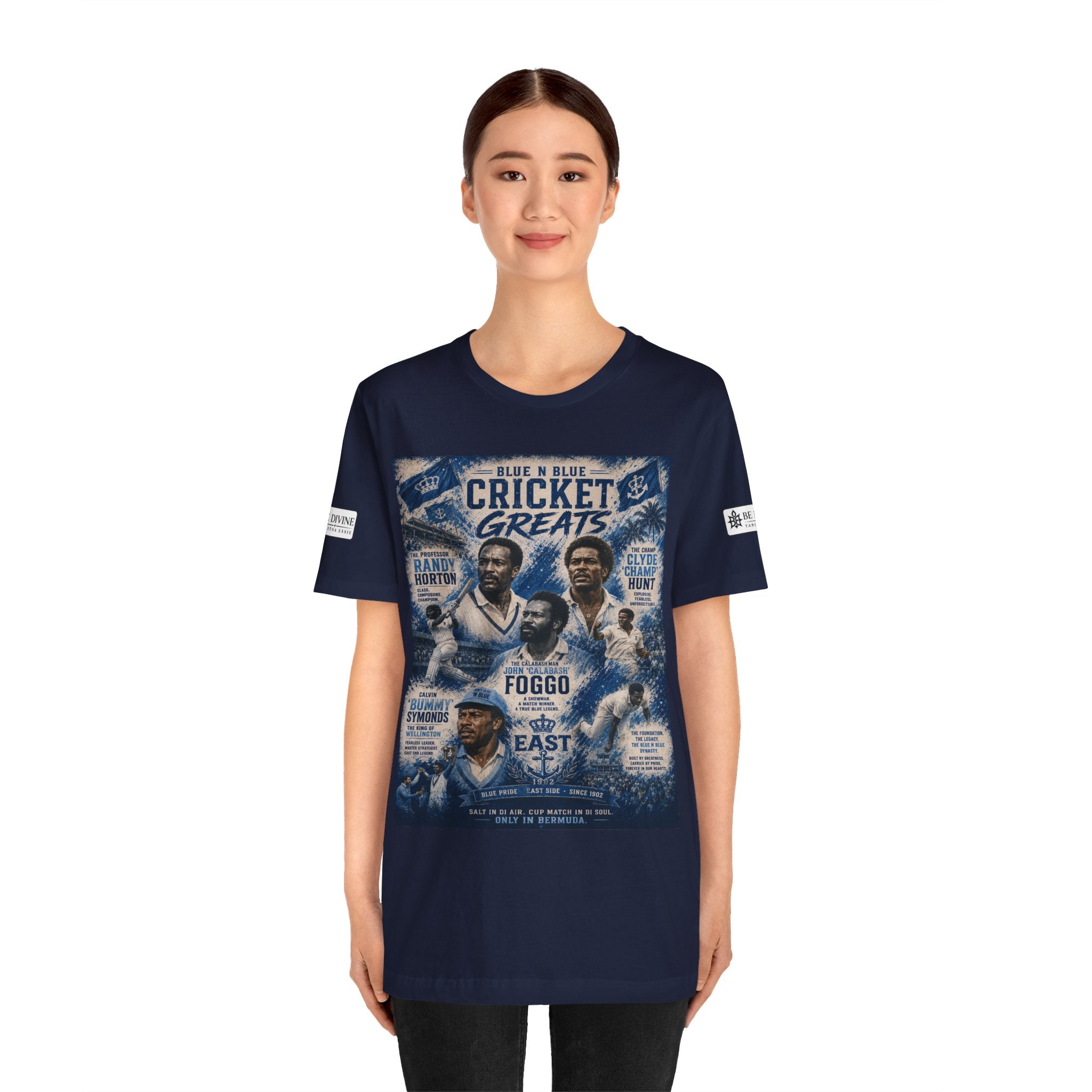 BE DIVINE™ Blue 'N Blue Cricket Greats Heritage Tee – Front & Back Collector Edition