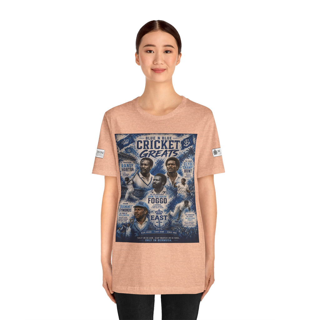 BE DIVINE™ Blue 'N Blue Cricket Greats Heritage Tee – Front & Back Collector Edition