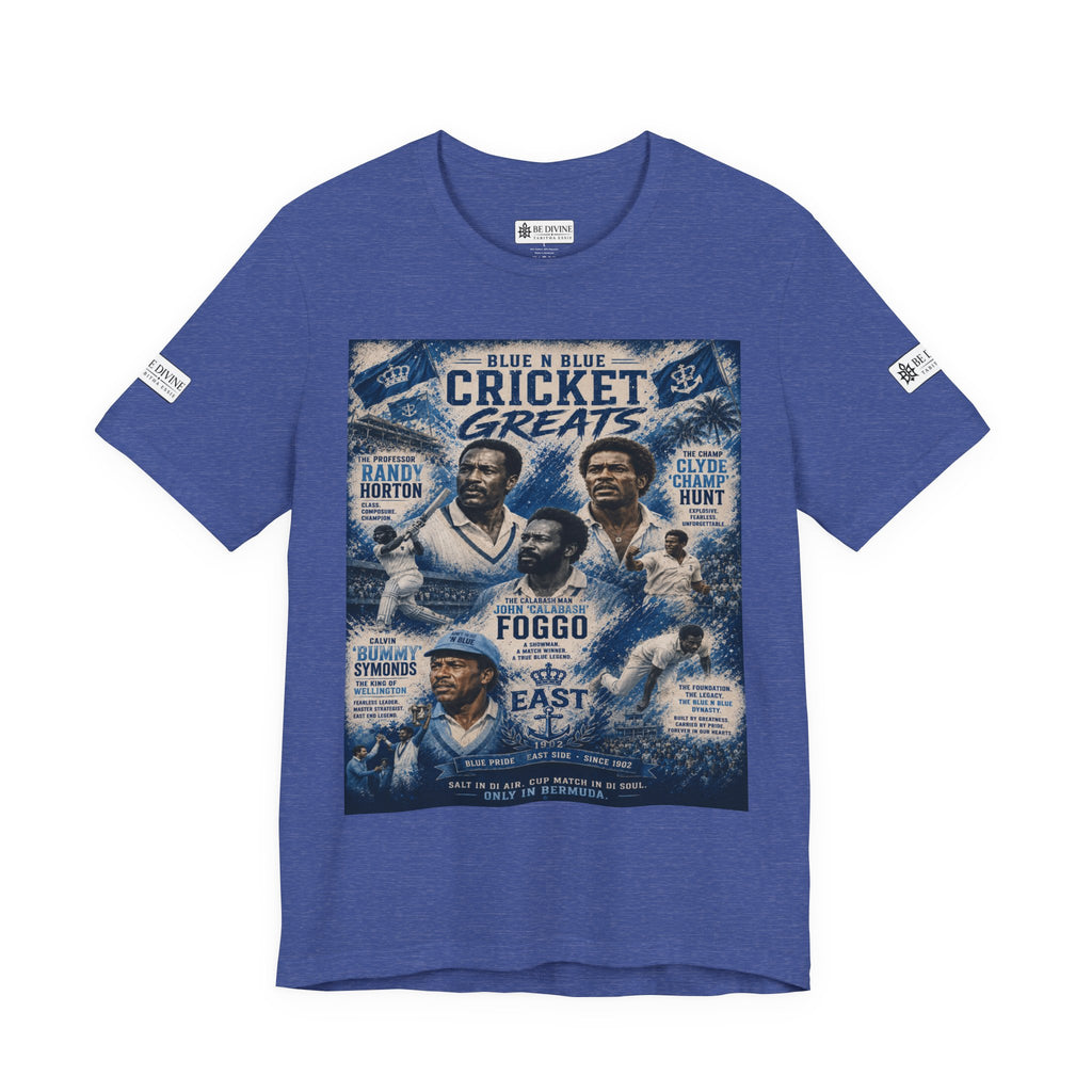 BE DIVINE™ Blue 'N Blue Cricket Greats Heritage Tee – Front & Back Collector Edition