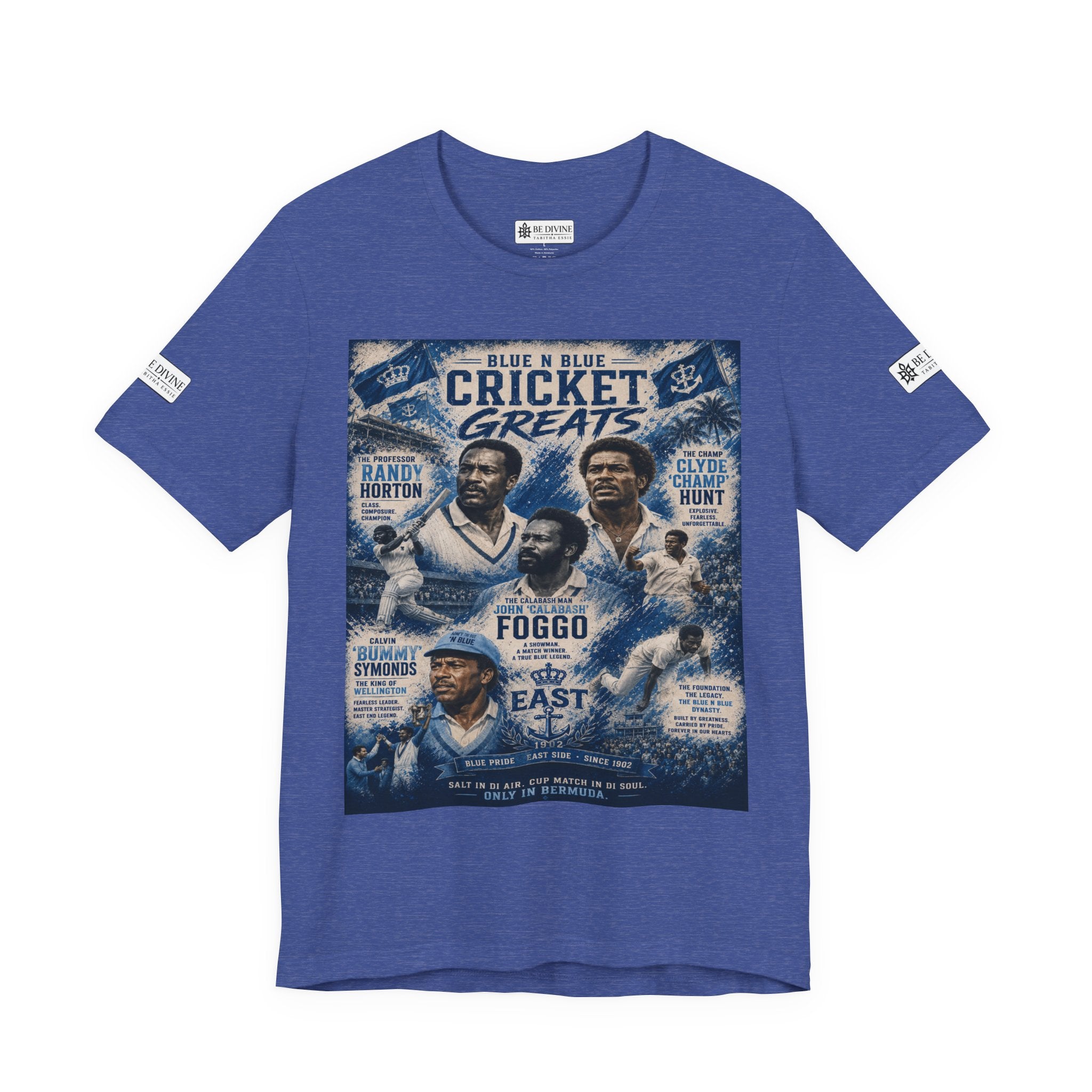 BE DIVINE™ Blue 'N Blue Cricket Greats Heritage Tee – Front & Back Collector Edition