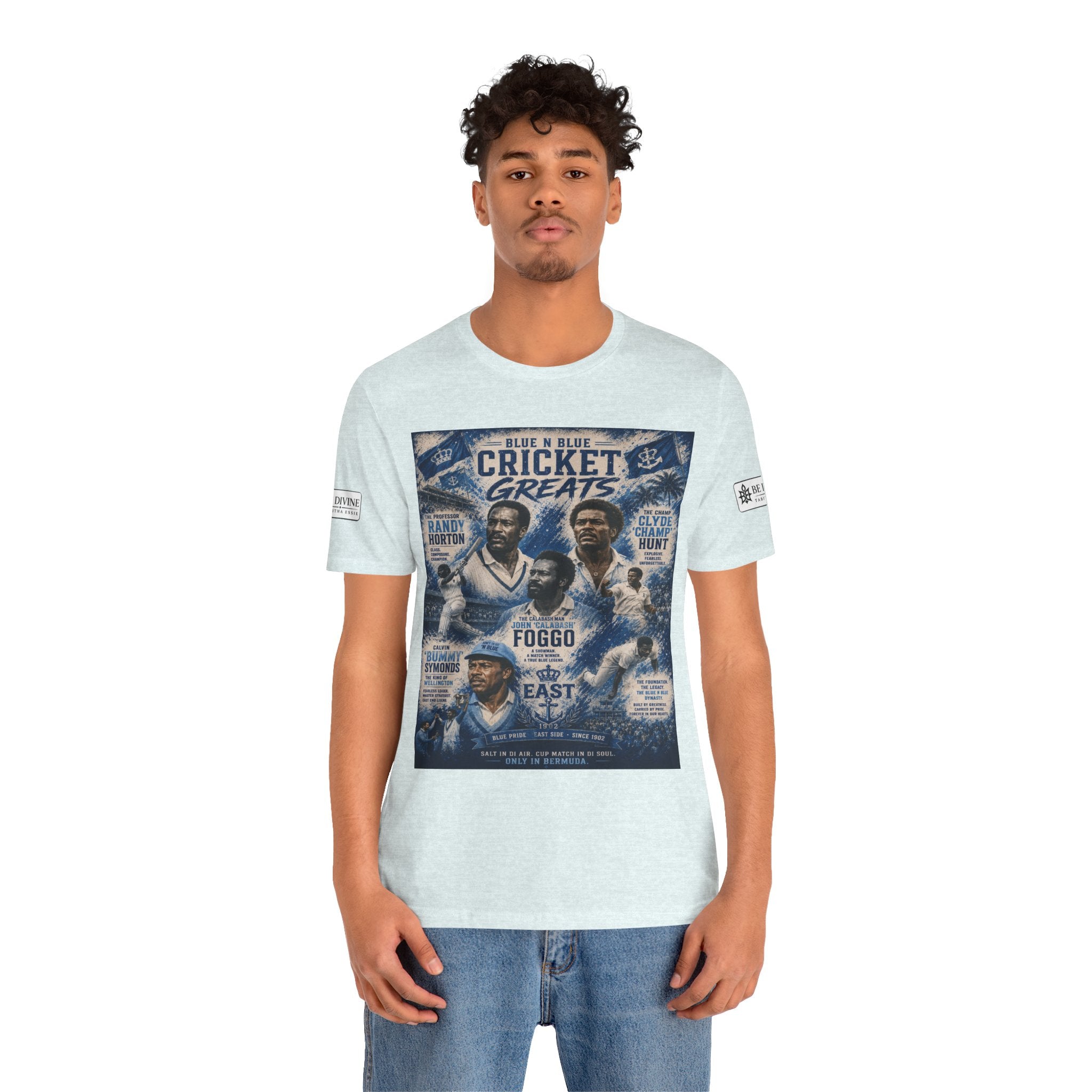 BE DIVINE™ Blue 'N Blue Cricket Greats Heritage Tee – Front & Back Collector Edition