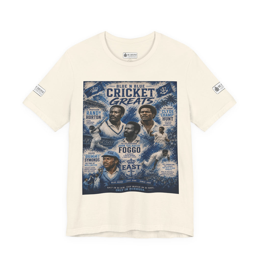 BE DIVINE™ Blue 'N Blue Cricket Greats Heritage Tee – Front & Back Collector Edition