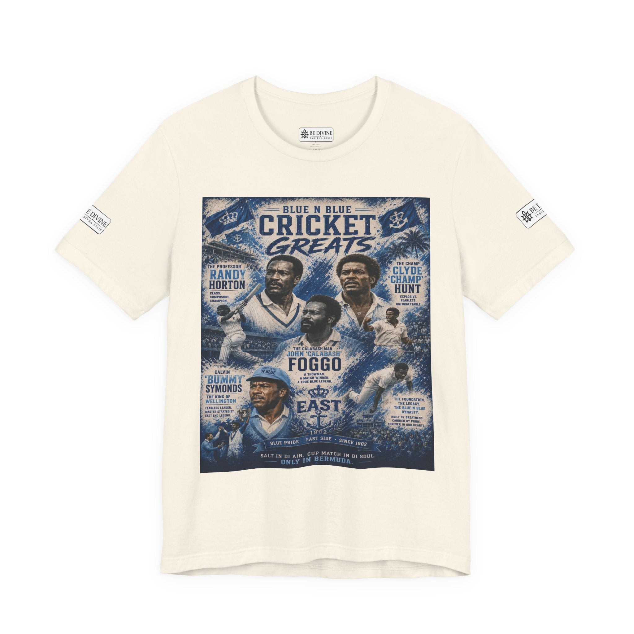 BE DIVINE™ Blue 'N Blue Cricket Greats Heritage Tee – Front & Back Collector Edition