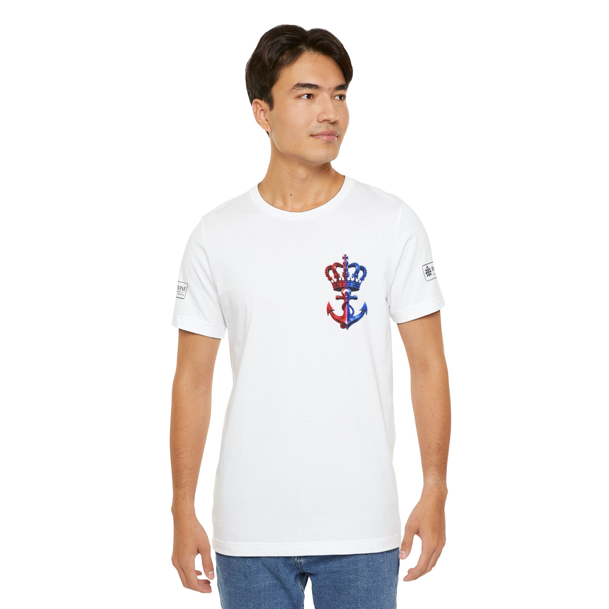 BE DIVINE™ Premium Minimal Crown 'N Anchor T-Shirt – Red 'N Blue Edition
