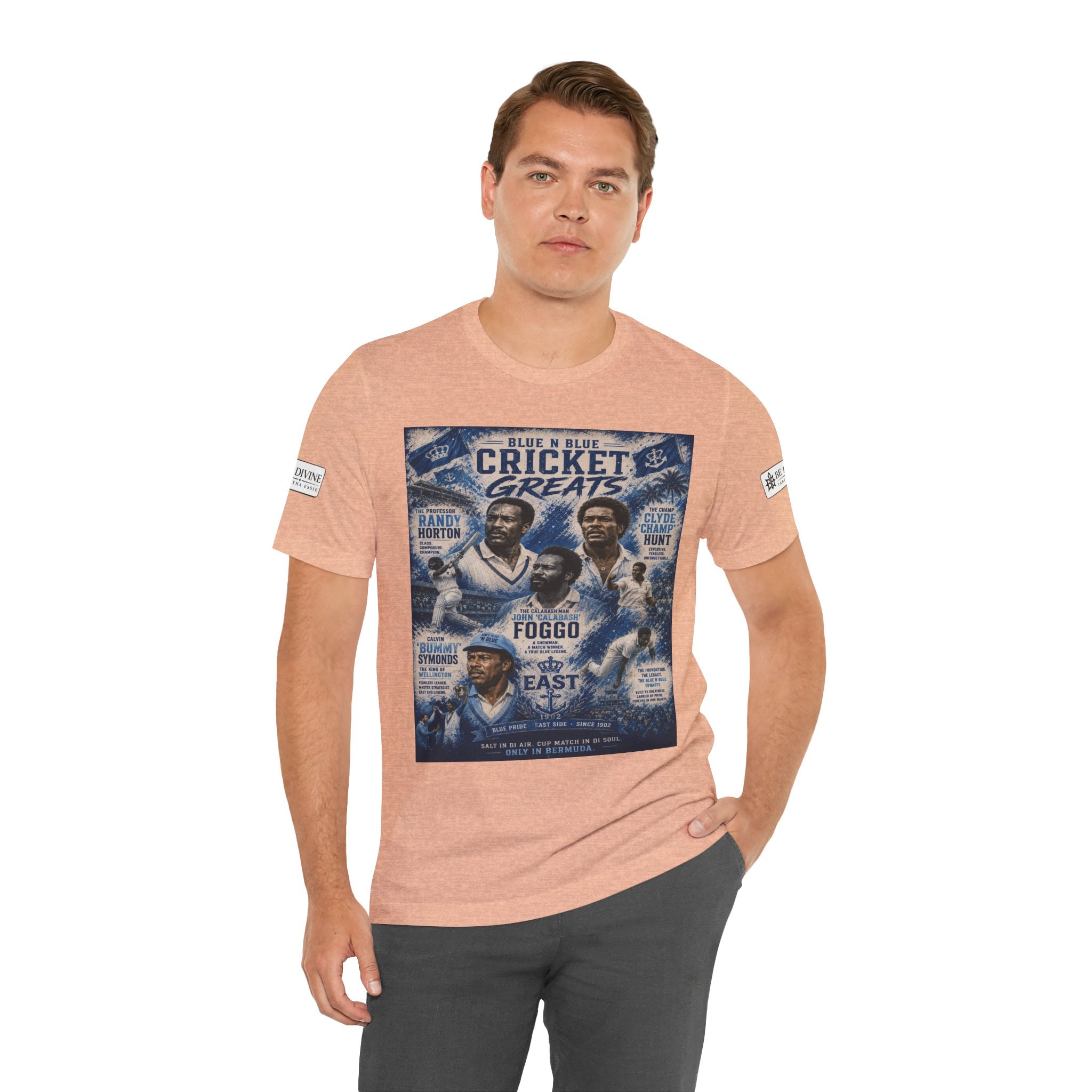 BE DIVINE™ Blue 'N Blue Cricket Greats Heritage Tee – Front & Back Collector Edition
