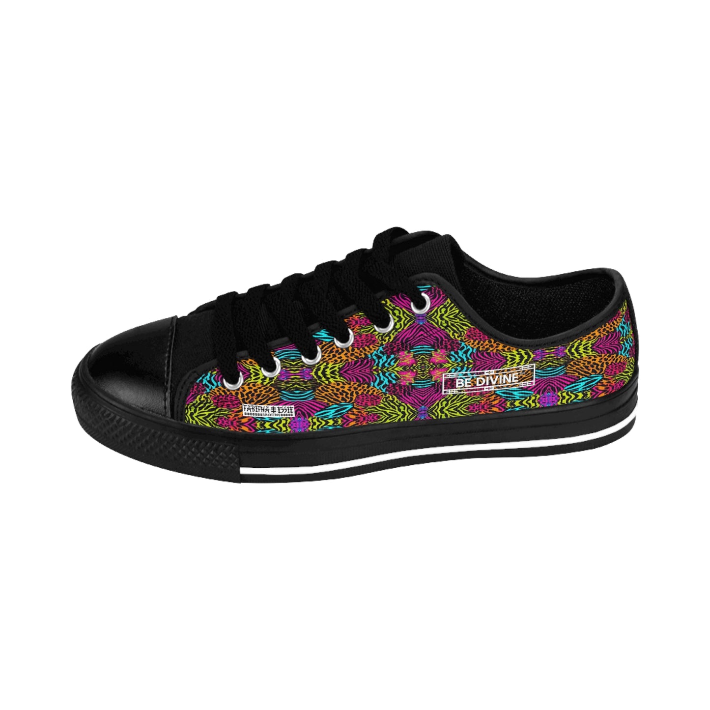 BE DIVINE™ Electric Mirage Sneakers – Neon Kaleidoscope Animal Print