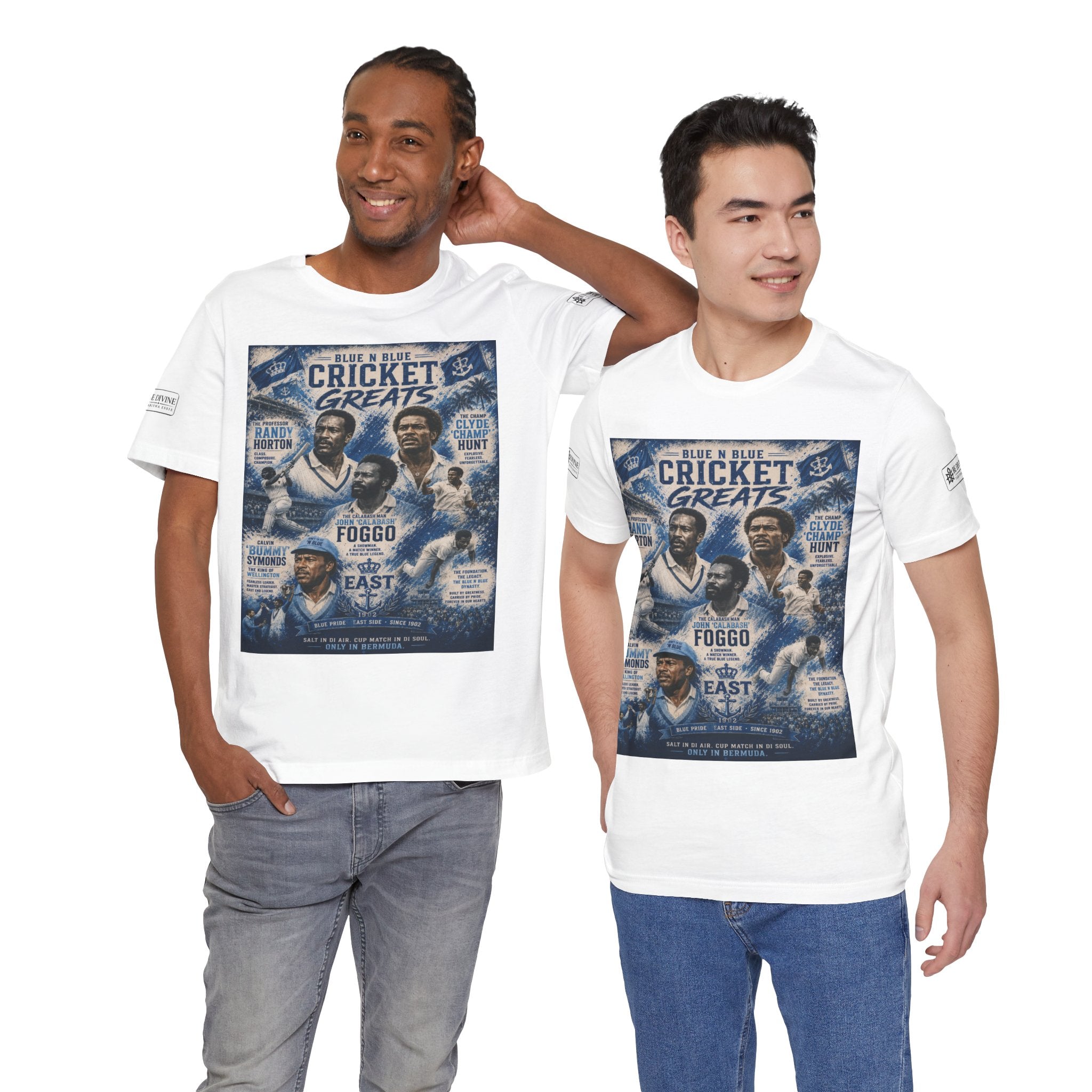 BE DIVINE™ Blue 'N Blue Cricket Greats Heritage Tee – Front & Back Collector Edition
