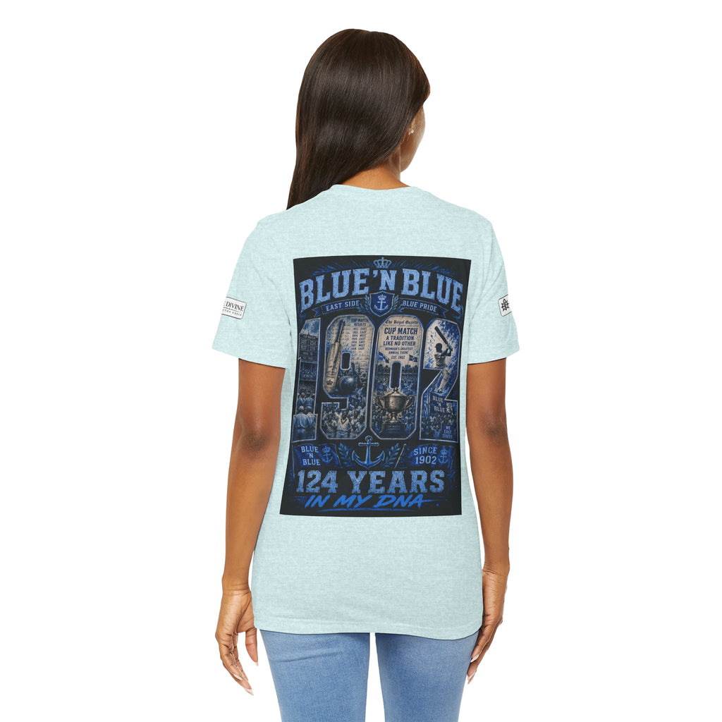 BE DIVINE™ Blue 'N Blue Cricket Greats Heritage Tee – Front & Back Collector Edition