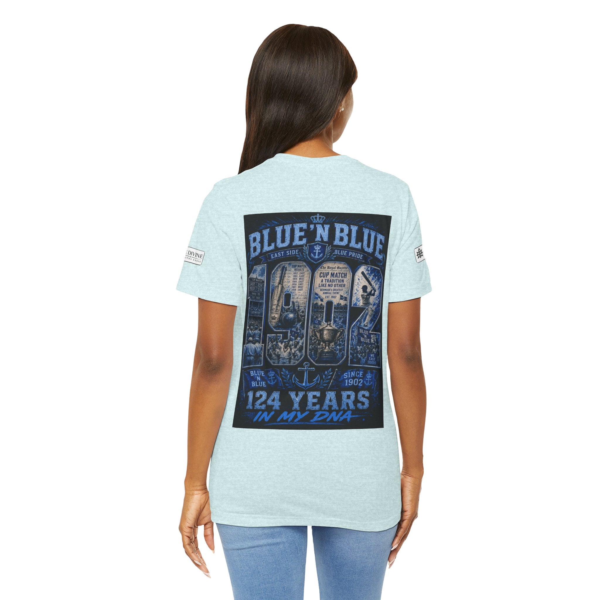 BE DIVINE™ Blue 'N Blue Cricket Greats Heritage Tee – Front & Back Collector Edition