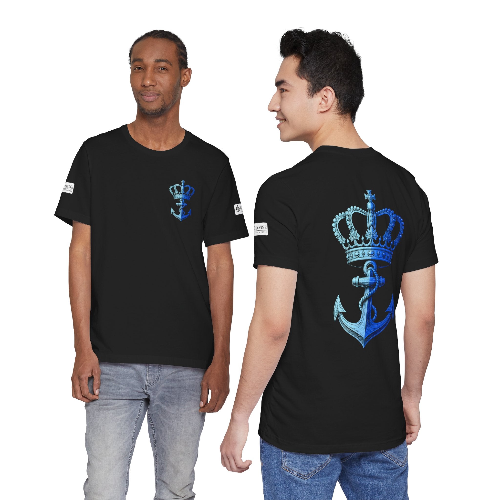 BE DIVINE™ Premium Minimal Crown 'N Anchor Tee – Blue 'N Blue Edition