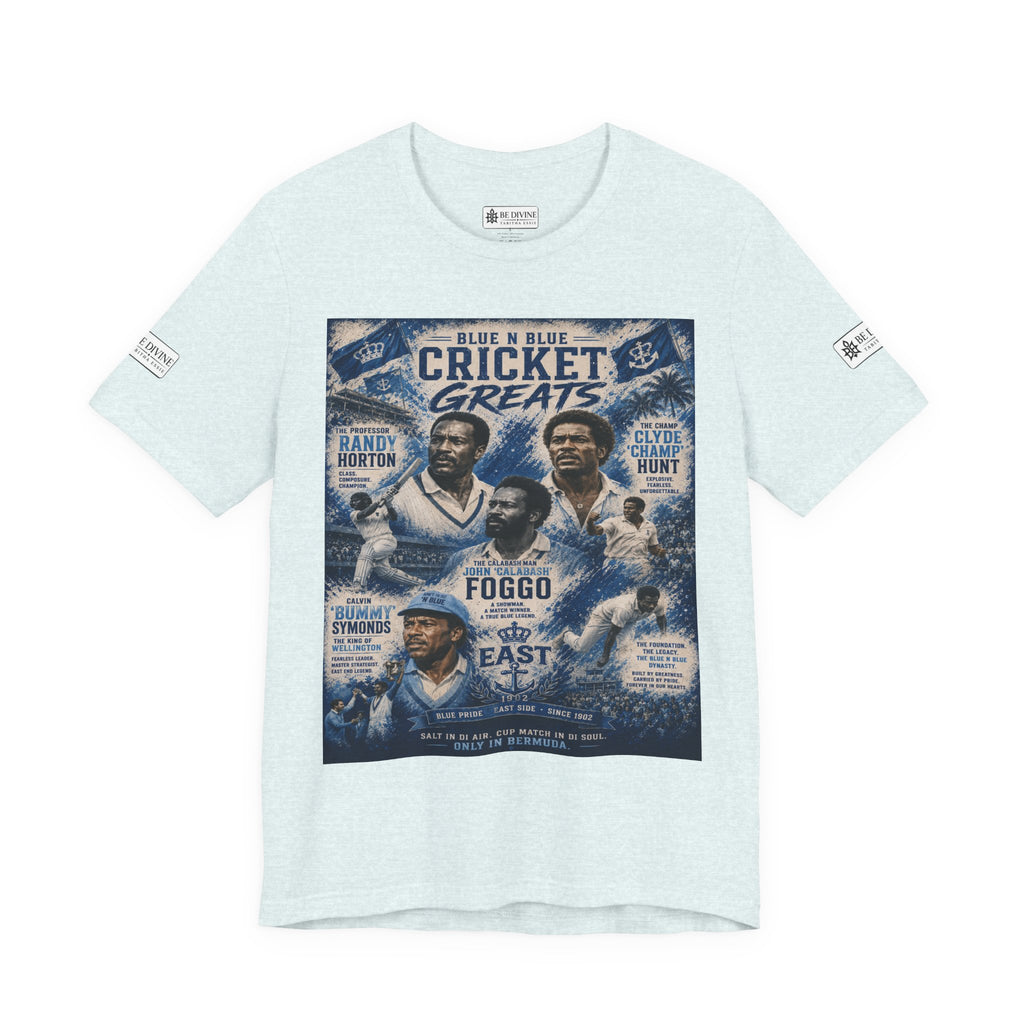 BE DIVINE™ Blue 'N Blue Cricket Greats Heritage Tee – Front & Back Collector Edition