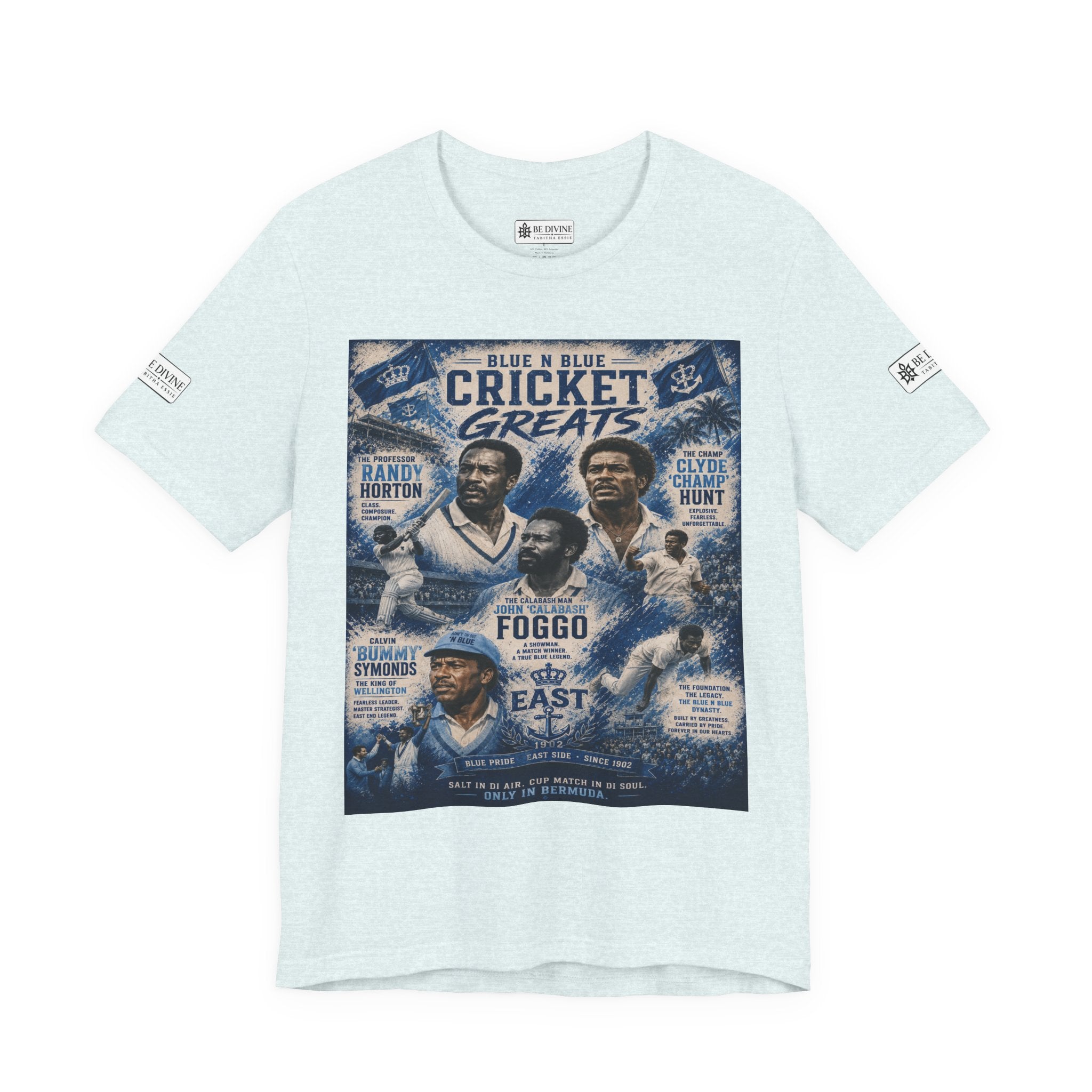 BE DIVINE™ Blue 'N Blue Cricket Greats Heritage Tee – Front & Back Collector Edition