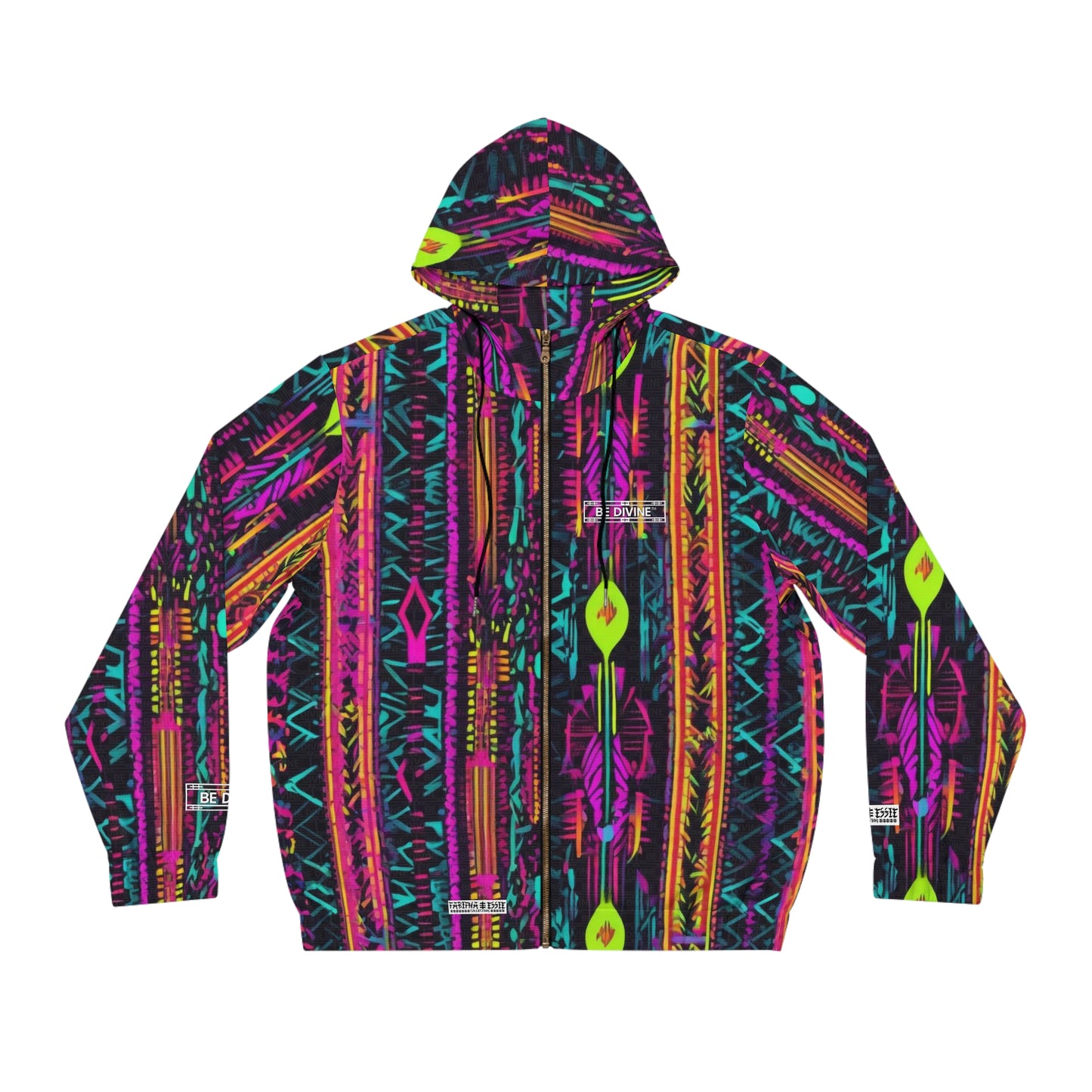 BE DIVINE™ Unisex All-Over Print Zip Up Hoodie - Abstract Neon Pattern | Statement Streetwear