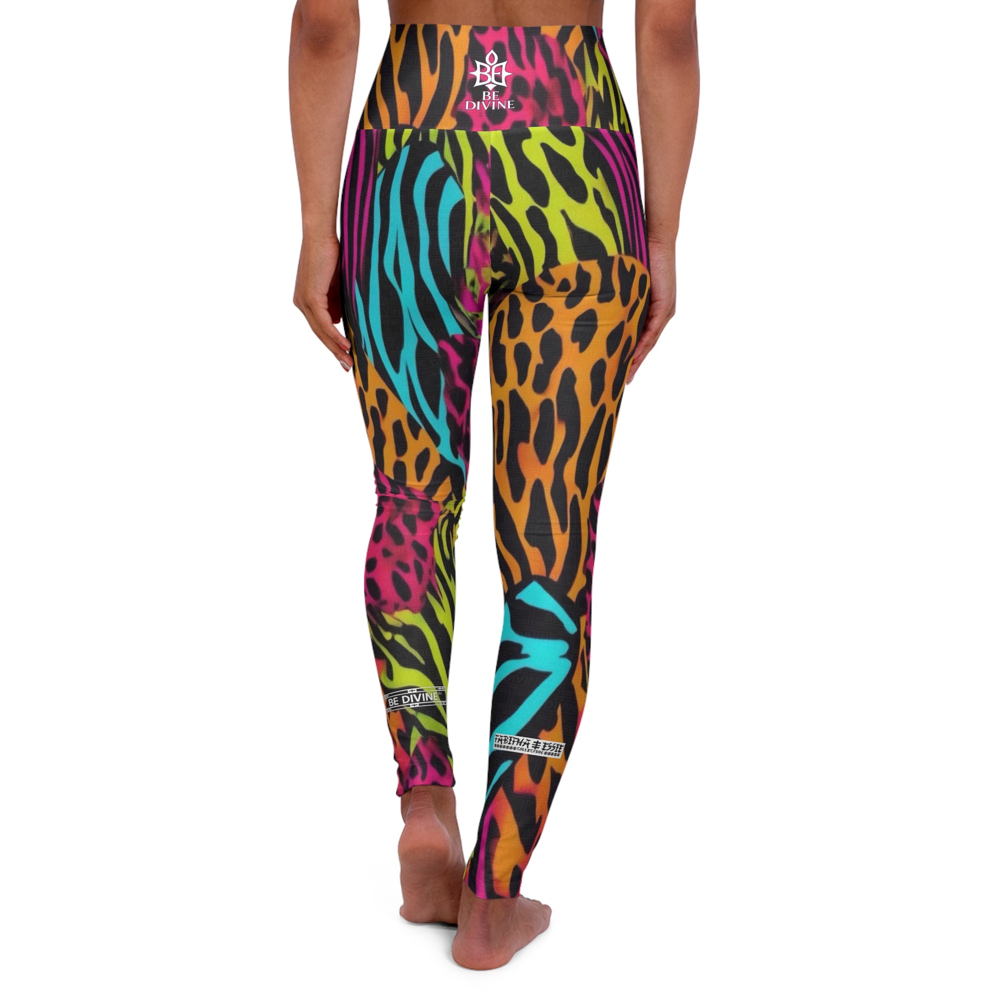 BE DIVINE™ Neon Jungle High-Waisted Yoga Leggings - Bold Animal Patchwork | Sculpting Athleisure Wear by Tabitha Essie