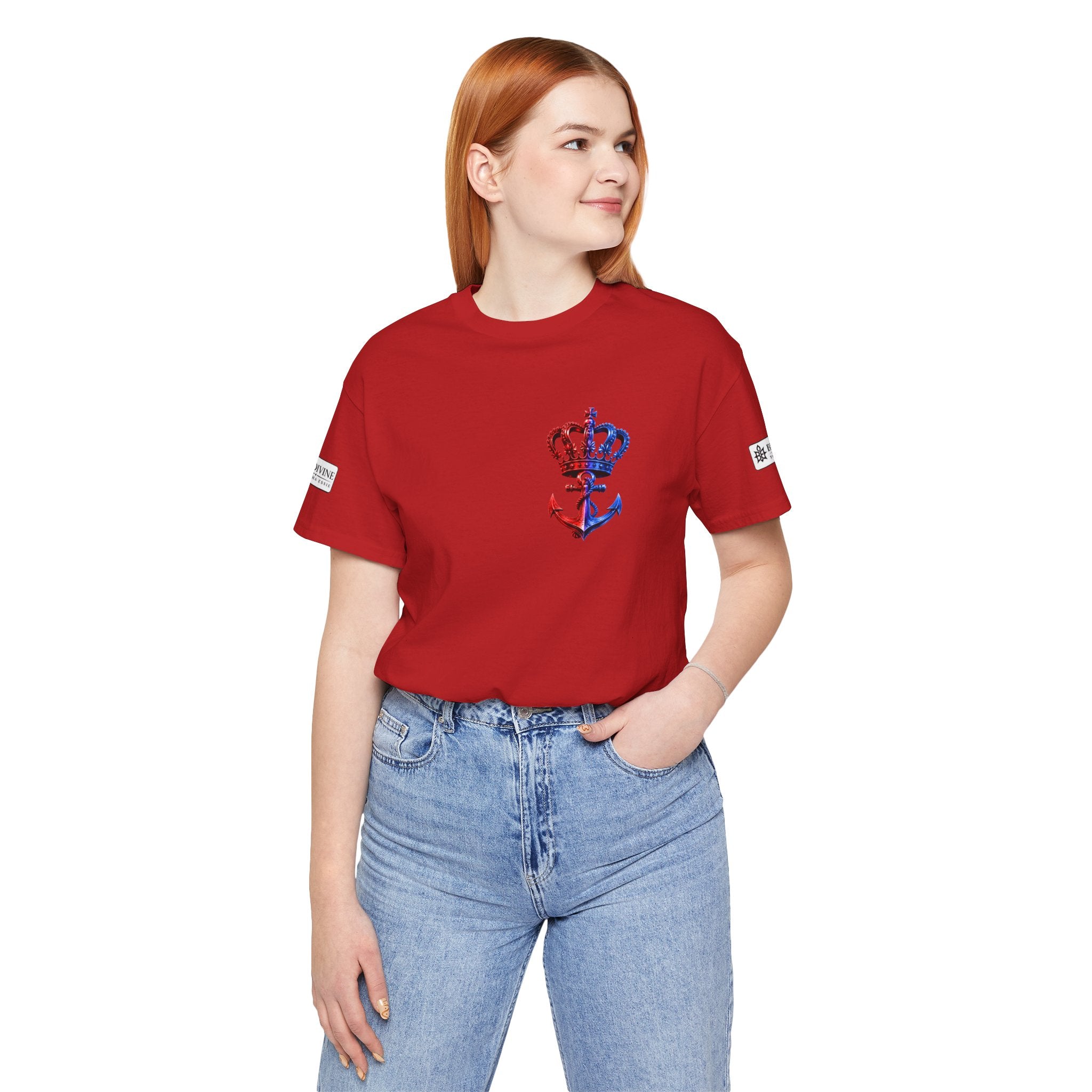 BE DIVINE™ Premium Minimal Crown 'N Anchor T-Shirt – Red 'N Blue Edition